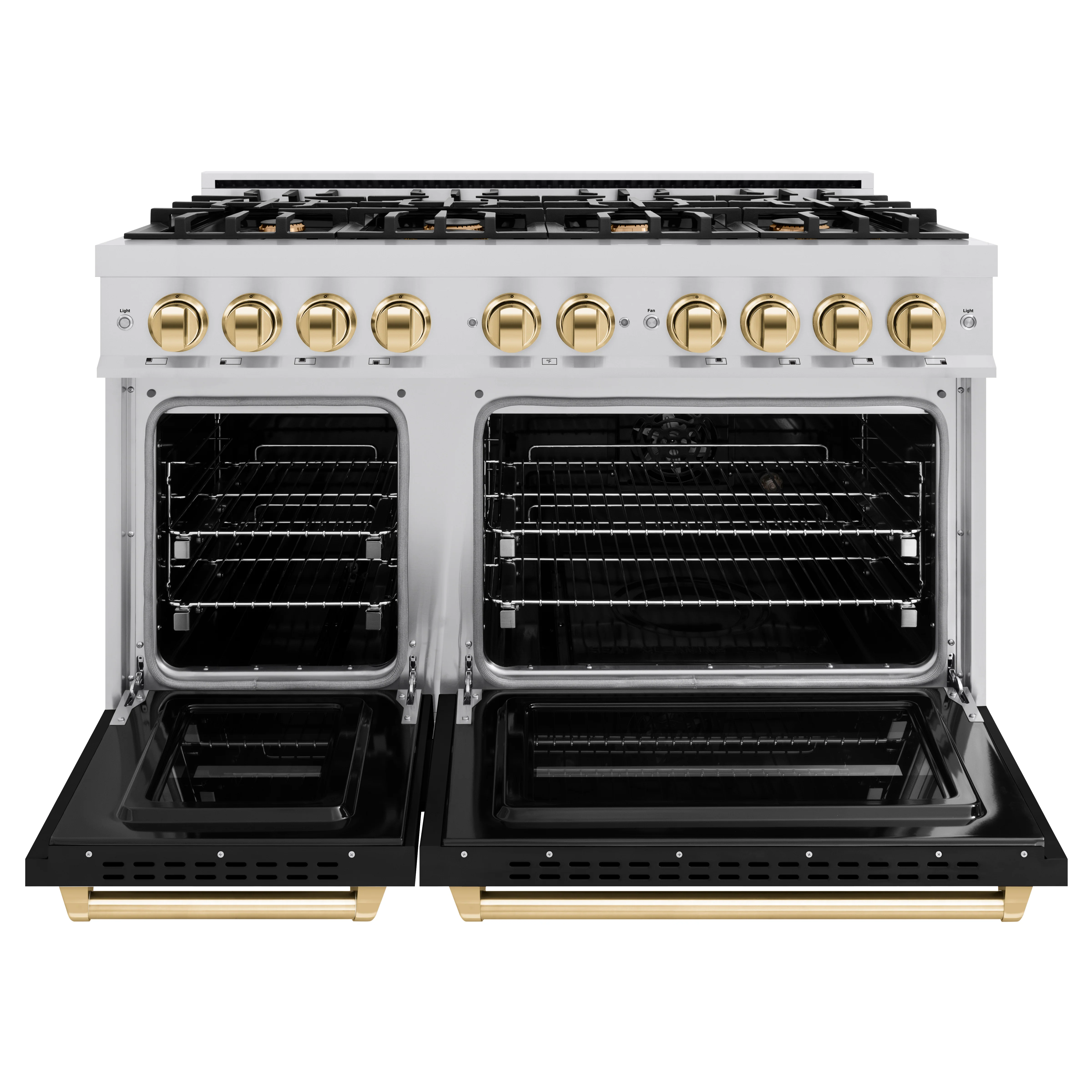 ZLINE Autograph Edition 48 in. 6.7 cu. ft. Classic Double Oven Dual Fuel Range with 8 Burner Gas Cooktop in Stainless Steel with Black Matte Doors and Polished Gold Accents (CDRZ-BLM-48-G) - Image 3