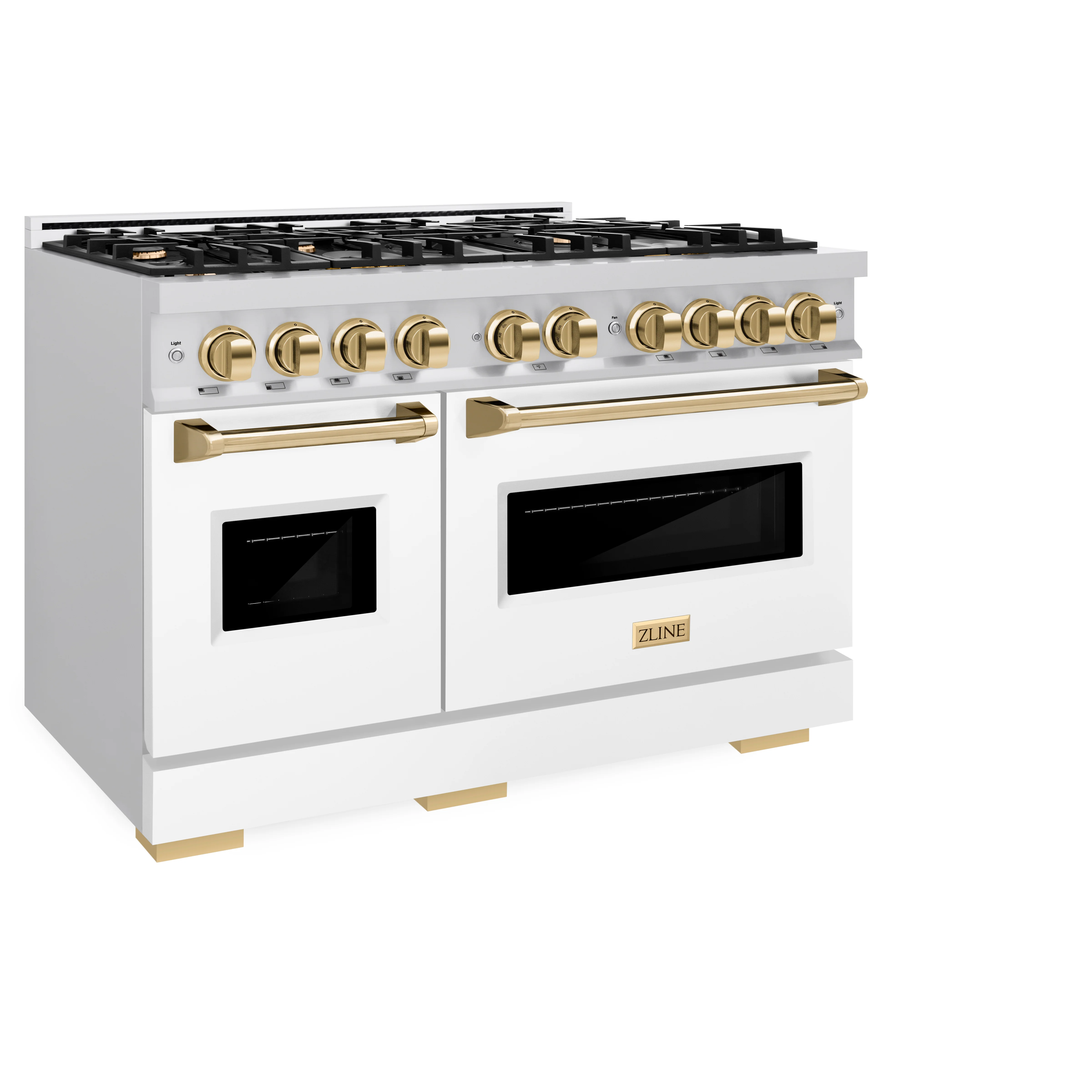 ZLINE Autograph Edition 48 in. 6.7 cu. ft. Classic Double Oven Dual Fuel Range with 8 Burner Gas Cooktop in Stainless Steel with White Matte Door and Polished Gold Accents (CDRZ-WM-48-G) - Image 2