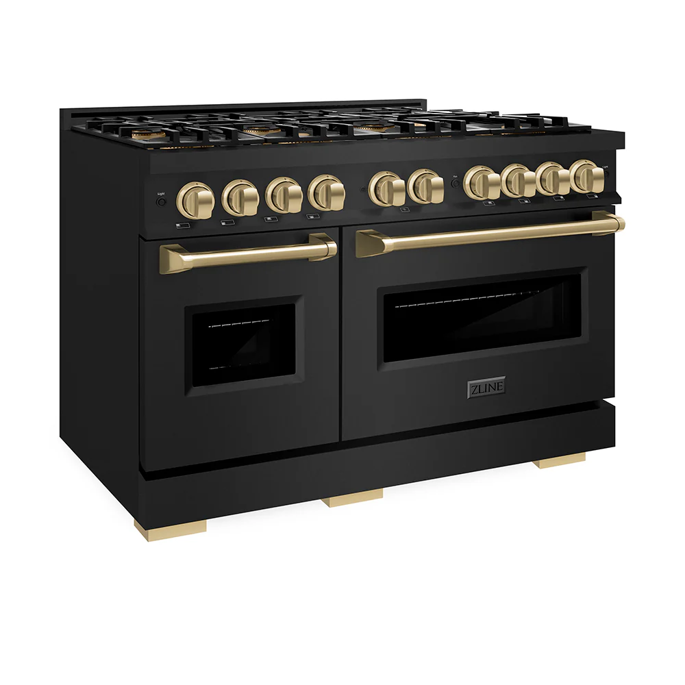 ZLINE Autograph Edition 48 in. 6.7 cu. ft. Classic Gas Range with 8 Burner DuoPro™ Cooktop and Dual Ovens in Black Stainless Steel and Champagne Bronze Accents (PCGRBZ-48-CB) - Image 10