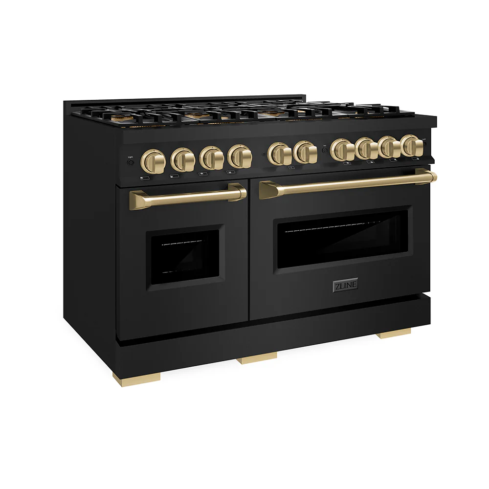 ZLINE Autograph Edition 48 in. 6.7 cu. ft. Classic Gas Range with 8 Burner DuoPro™ Cooktop and Dual Ovens in Black Stainless Steel and Champagne Bronze Accents (PCGRBZ-48-CB) - Image 11