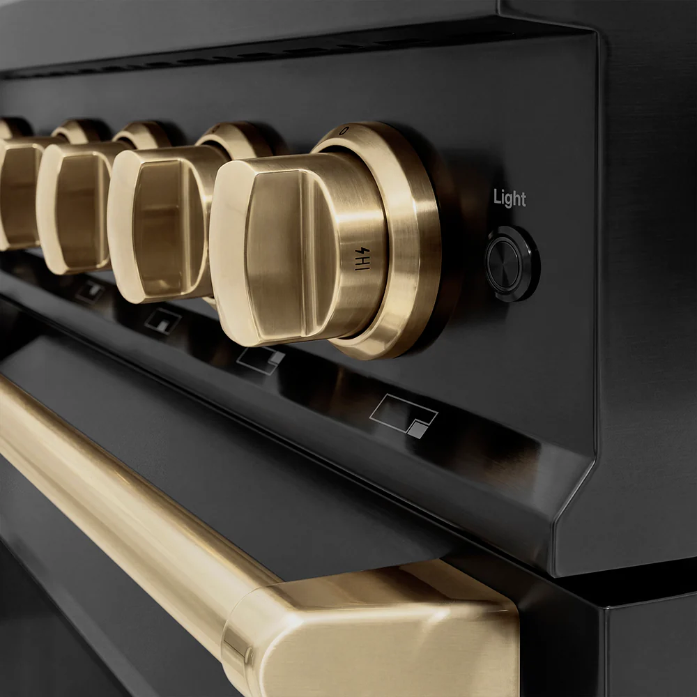 ZLINE Autograph Edition 48 in. 6.7 cu. ft. Classic Gas Range with 8 Burner DuoPro™ Cooktop and Dual Ovens in Black Stainless Steel and Champagne Bronze Accents (PCGRBZ-48-CB) - Image 16