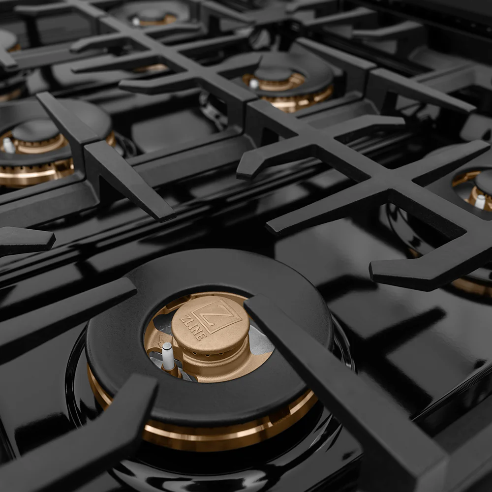 ZLINE Autograph Edition 48 in. 6.7 cu. ft. Classic Gas Range with 8 Burner DuoPro™ Cooktop and Dual Ovens in Black Stainless Steel and Champagne Bronze Accents (PCGRBZ-48-CB) - Image 20