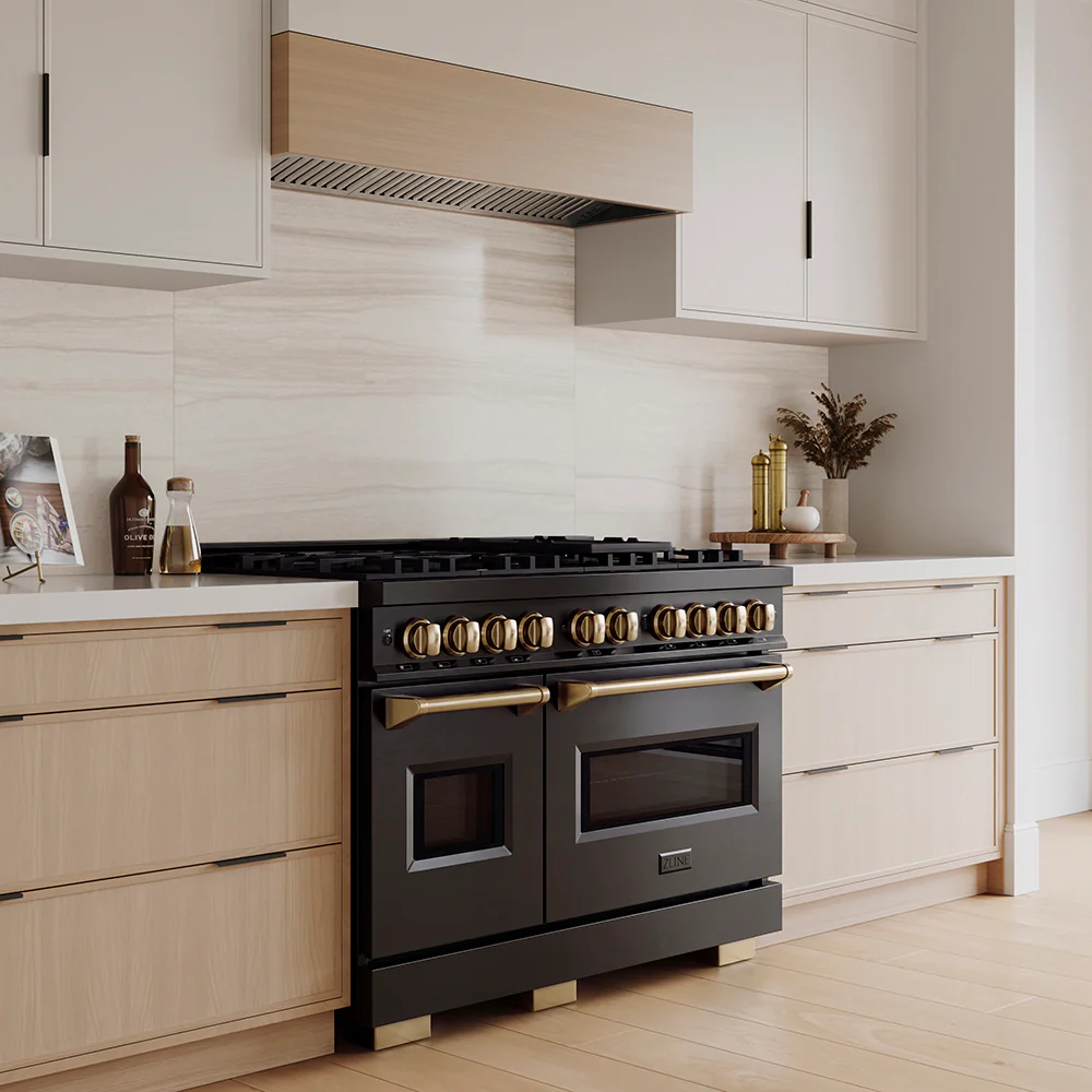 ZLINE Autograph Edition 48 in. 6.7 cu. ft. Classic Gas Range with 8 Burner DuoPro™ Cooktop and Dual Ovens in Black Stainless Steel and Champagne Bronze Accents (PCGRBZ-48-CB) - Image 25