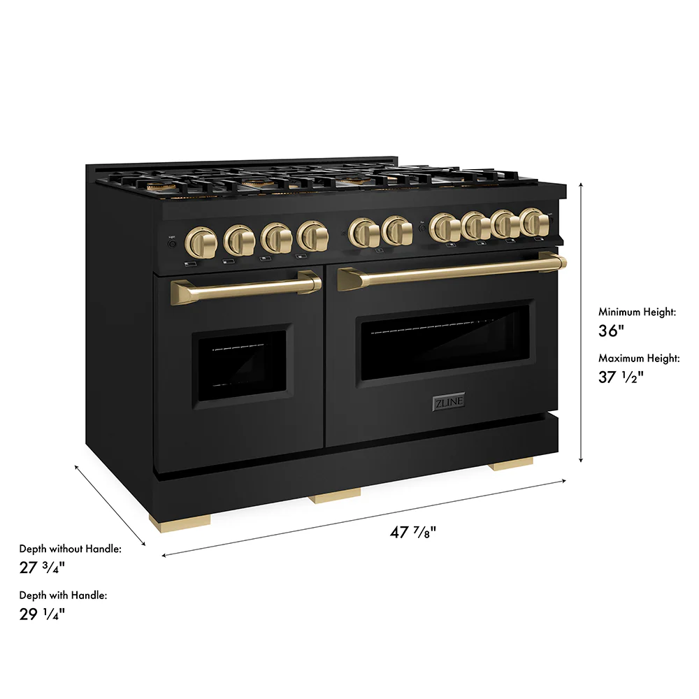 ZLINE Autograph Edition 48 in. 6.7 cu. ft. Classic Gas Range with 8 Burner DuoPro™ Cooktop and Dual Ovens in Black Stainless Steel and Champagne Bronze Accents (PCGRBZ-48-CB) - Image 28