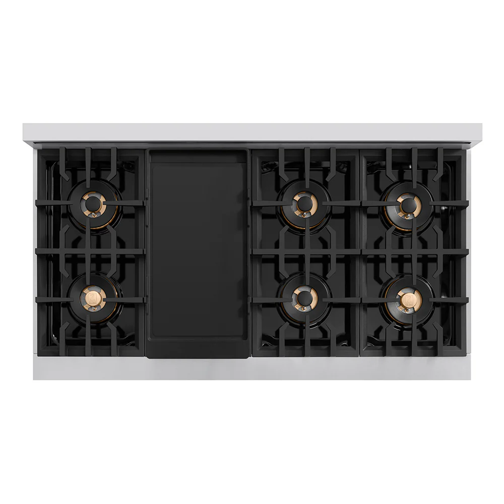 ZLINE Autograph Edition 48 in. 6.7 cu. ft. Classic Gas Range with 8 Burner DuoPro™ Cooktop and Dual Ovens in Stainless Steel and Champagne Bronze Accents (PCGRZ-48-CB) - Image 12