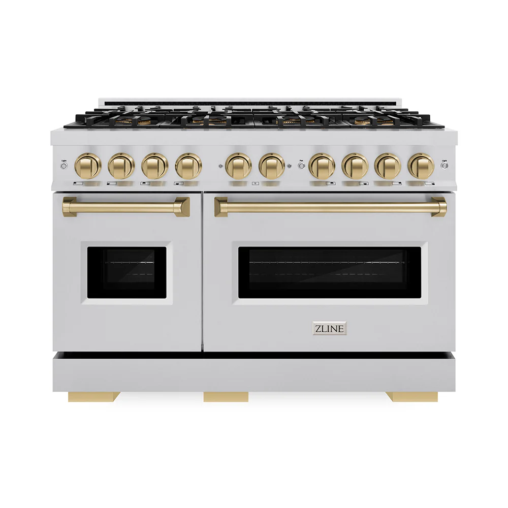 ZLINE Autograph Edition 48 in. 6.7 cu. ft. Classic Gas Range with 8 Burner DuoPro™ Cooktop and Dual Ovens in Stainless Steel and Champagne Bronze Accents (PCGRZ-48-CB) - Image 8