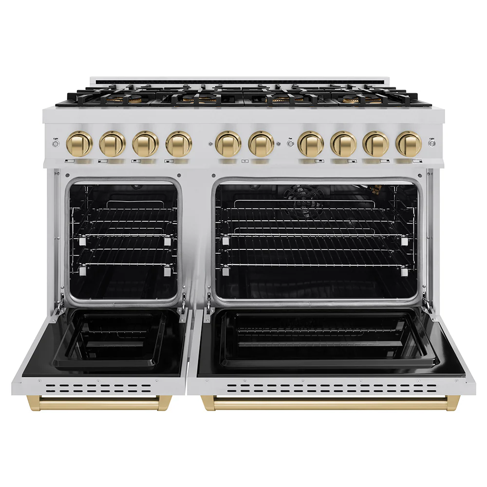 ZLINE Autograph Edition 48 in. 6.7 cu. ft. Classic Gas Range with 8 Burner DuoPro™ Cooktop and Dual Ovens in Stainless Steel and Champagne Bronze Accents (PCGRZ-48-CB) - Image 9