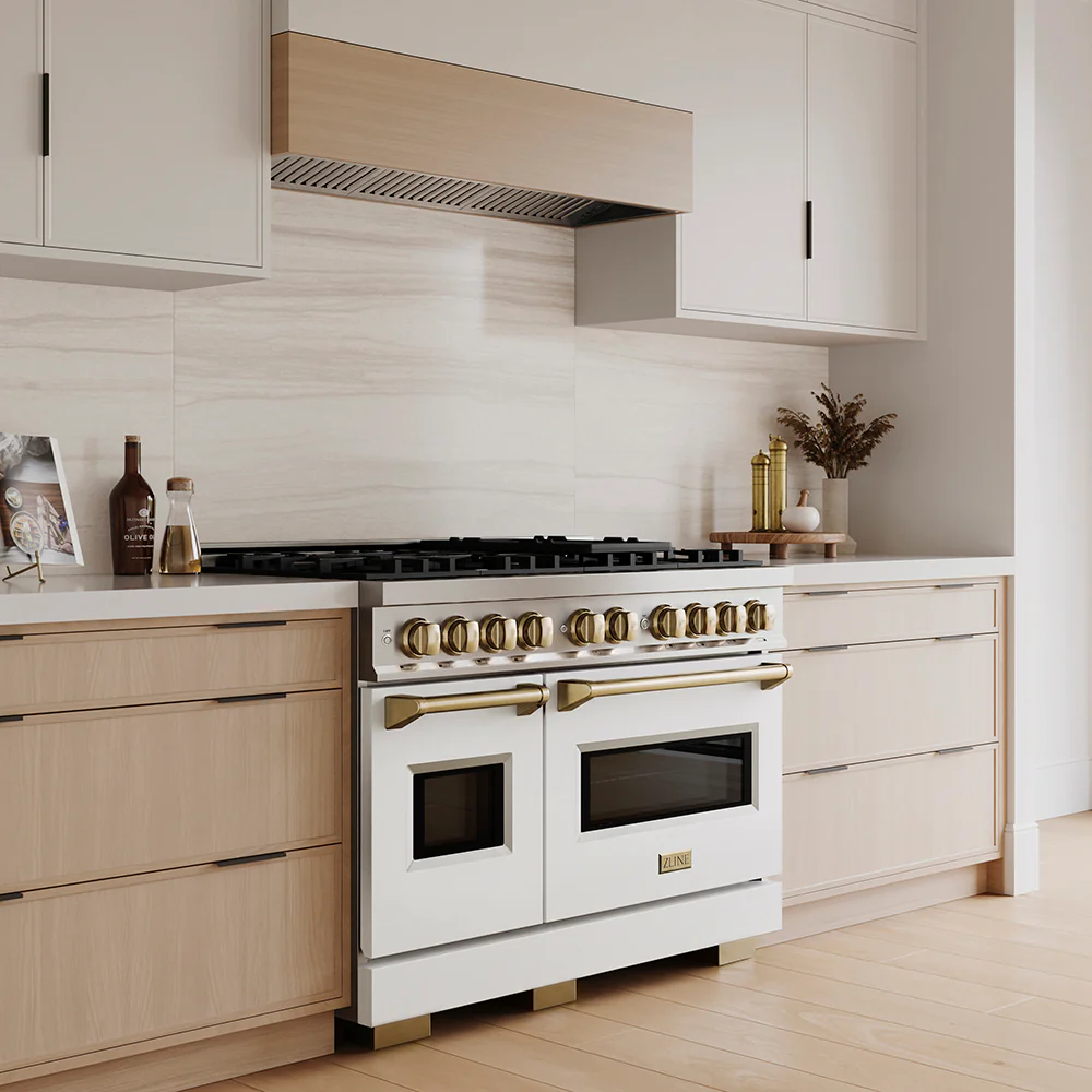 ZLINE Autograph Edition 48 in. 6.7 cu. ft. Classic Gas Range with 8 Burner DuoPro™ Cooktop and Dual Ovens with White Matte Doors and Champagne Bronze Accents (PCGRZ-WM-48-CB) - Image 23
