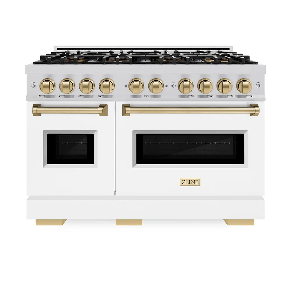 ZLINE Autograph Edition 48 in. 6.7 cu. ft. Classic Gas Range with 8 Burner DuoPro™ Cooktop and Dual Ovens with White Matte Doors and Champagne Bronze Accents (PCGRZ-WM-48-CB) - Image 7