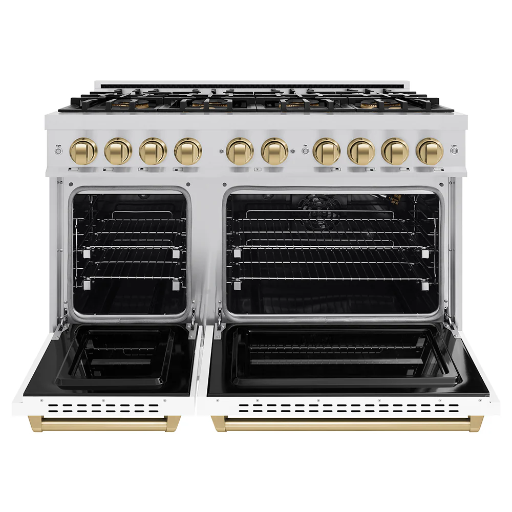 ZLINE Autograph Edition 48 in. 6.7 cu. ft. Classic Gas Range with 8 Burner DuoPro™ Cooktop and Dual Ovens with White Matte Doors and Champagne Bronze Accents (PCGRZ-WM-48-CB) - Image 9