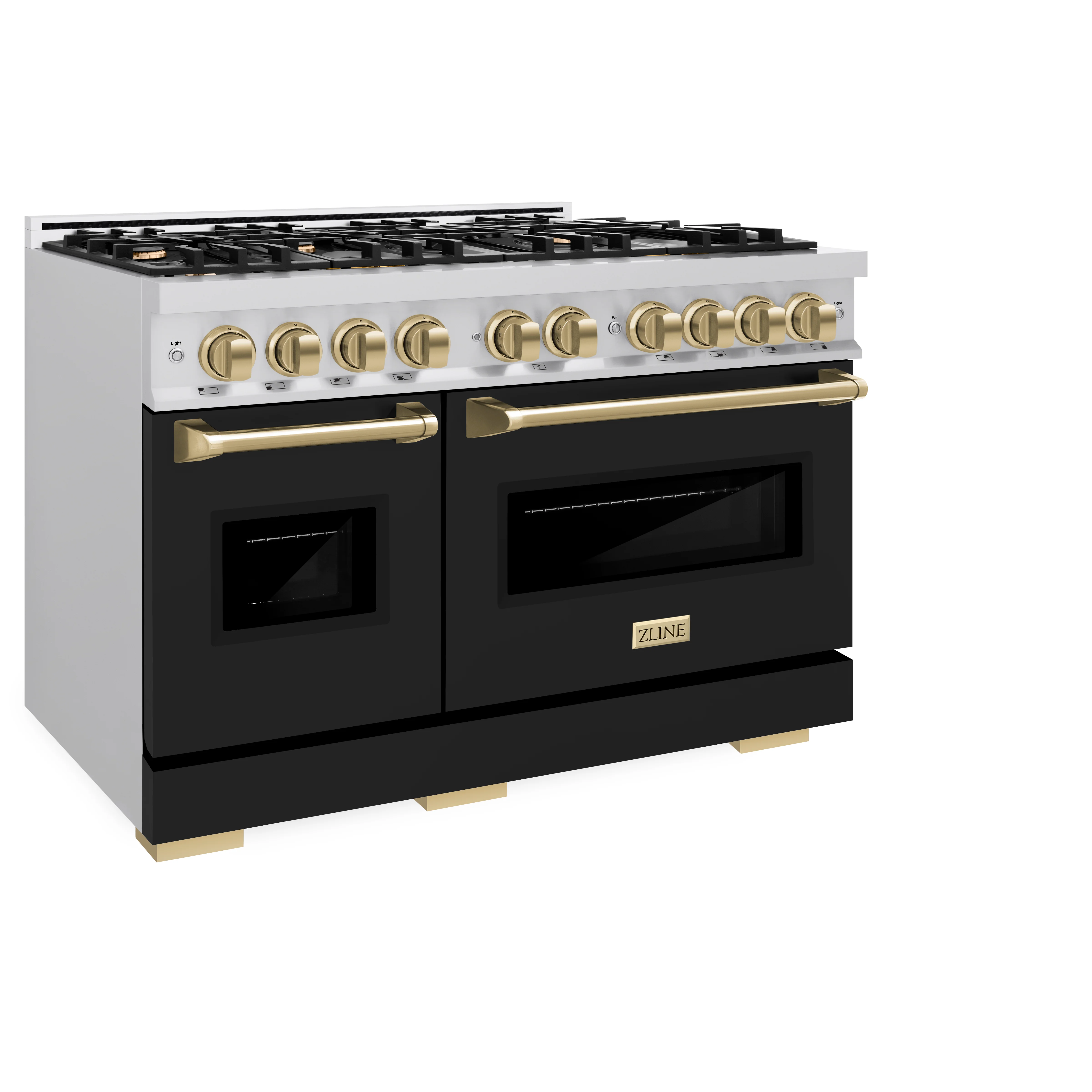 ZLINE Autograph Edition 48 in. 6.7 cu. ft. Classic Double Oven Gas Range with 8 Burner Cooktop in Stainless Steel with Black Matte Doors and Champagne Bronze Accents (CGRZ-BLM-48-CB) - Image 5