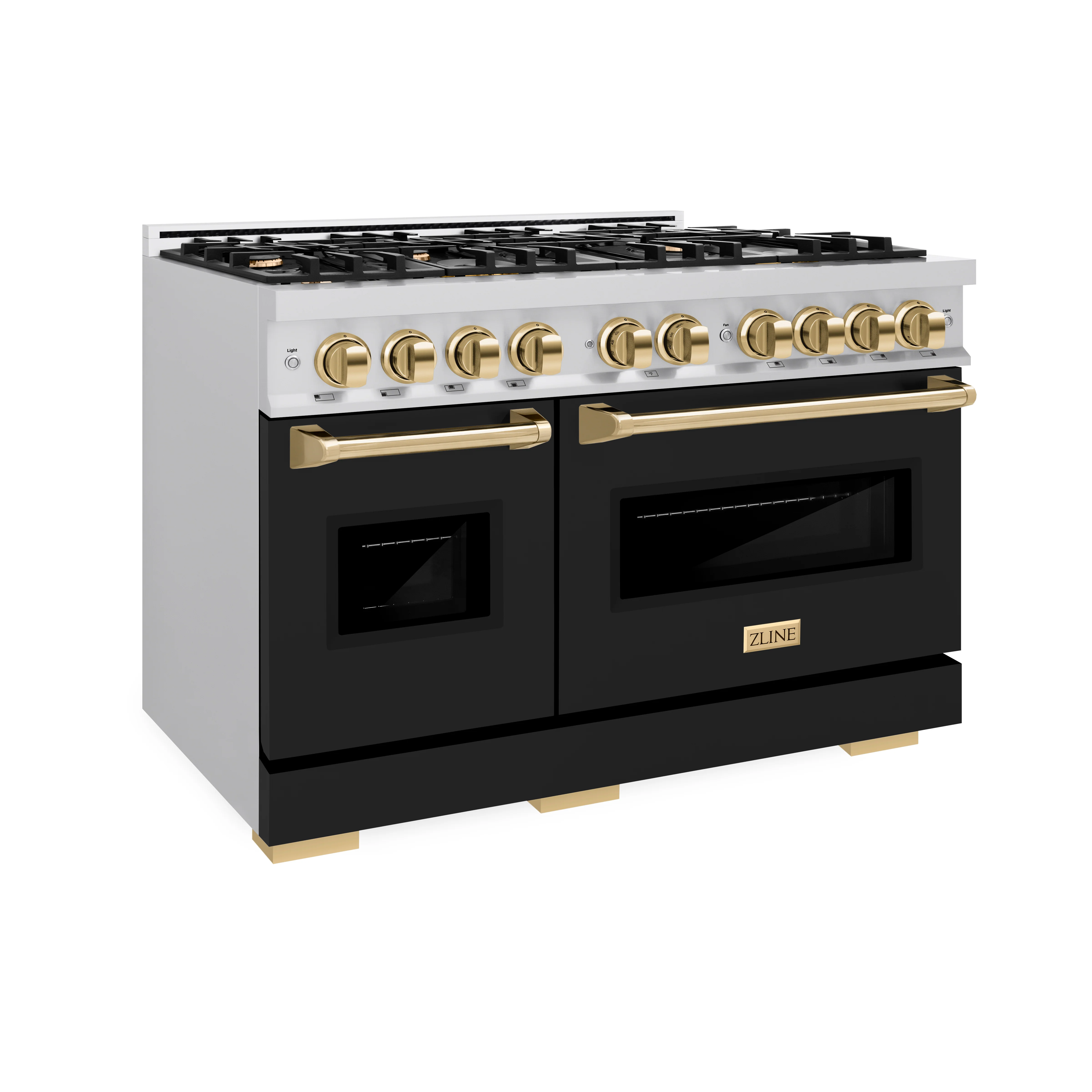 ZLINE Autograph Edition 48 in. 6.7 cu. ft. Classic Double Oven Gas Range with 8 Burner Cooktop in Stainless Steel with Black Matte Doors and Polished Gold Accents (CGRZ-BLM-48-G) - Image 5