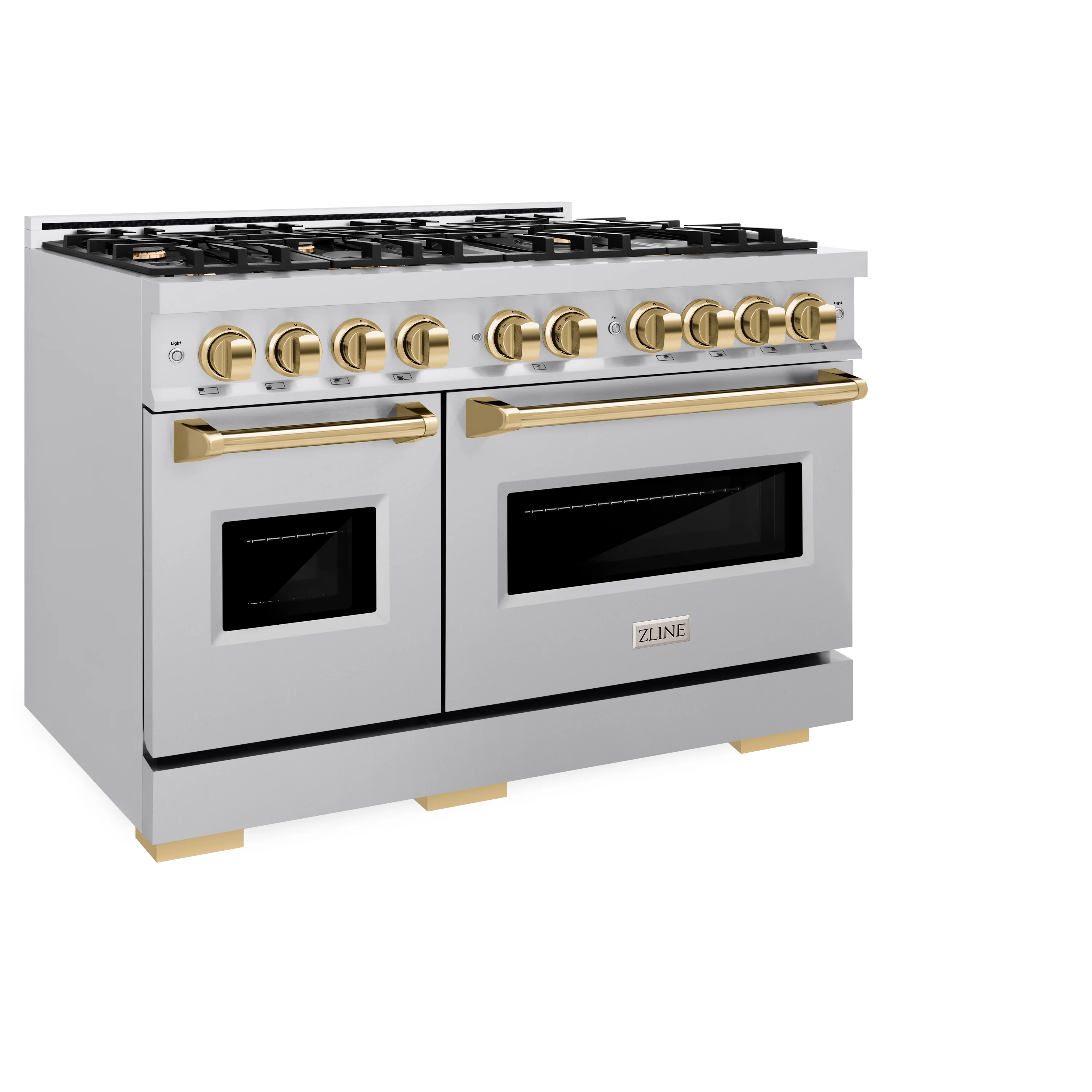 ZLINE Autograph Edition 48 in. 6.7 cu. ft. Classic Double Oven Gas Range with 8 Burner Cooktop in Stainless Steel and Polished Gold Accents (CGRZ-48-G) - Image 5