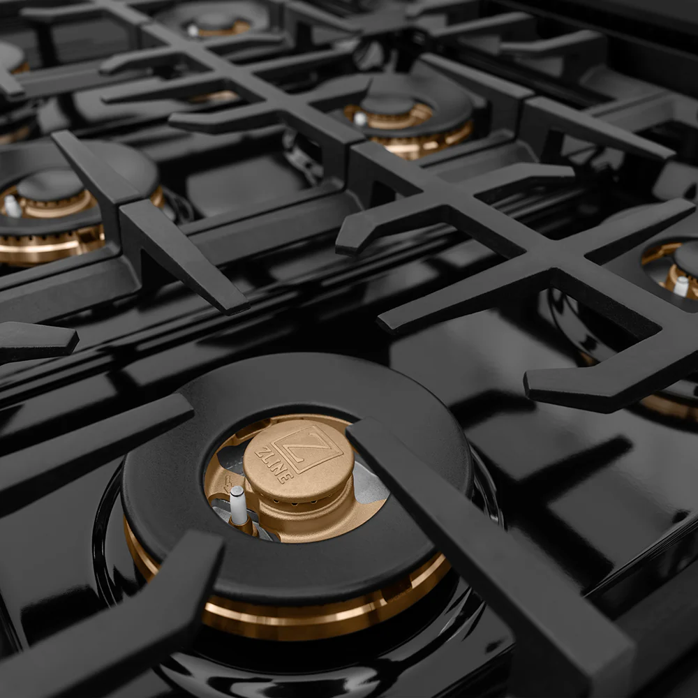 ZLINE Autograph Edition 48 in. Classic Gas Rangetop with 8 Burner DuoPro™ Cooktop in Black Stainless Steel and Champagne Bronze Accents (PCRTBZ-48-CB) - Image 4