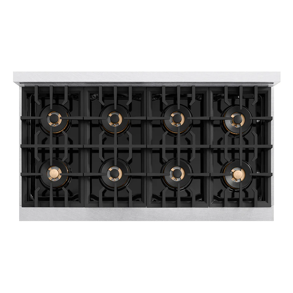 ZLINE Autograph Edition 48 in. Classic Gas Rangetop with 8 Burner DuoPro™ Cooktop in Satin Stainless Steel and Champagne Bronze Accents (PCRTSZ-48-CB) - Image 3