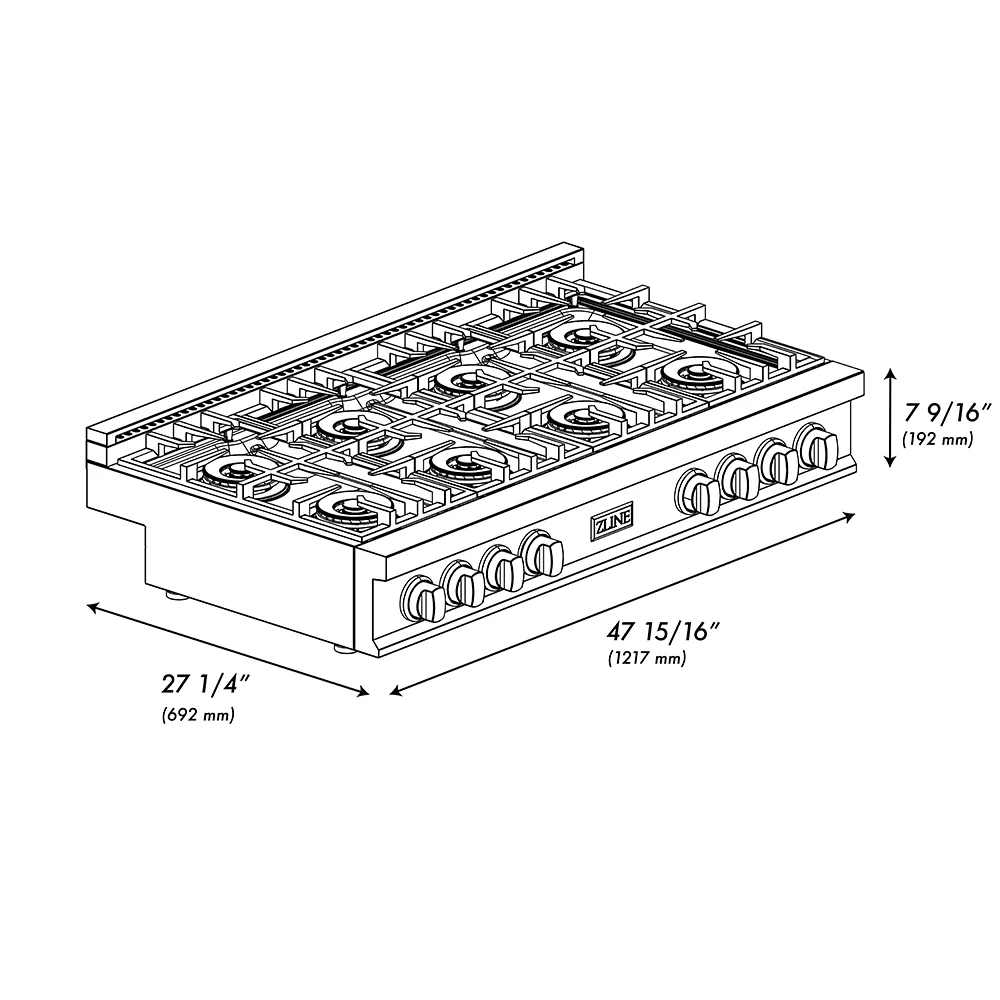 ZLINE Autograph Edition 48 in. Classic Gas Rangetop with 8 Burner DuoPro™ Cooktop in Stainless Steel and Polished Gold Accents (PCRTZ-48-G) - Image 11