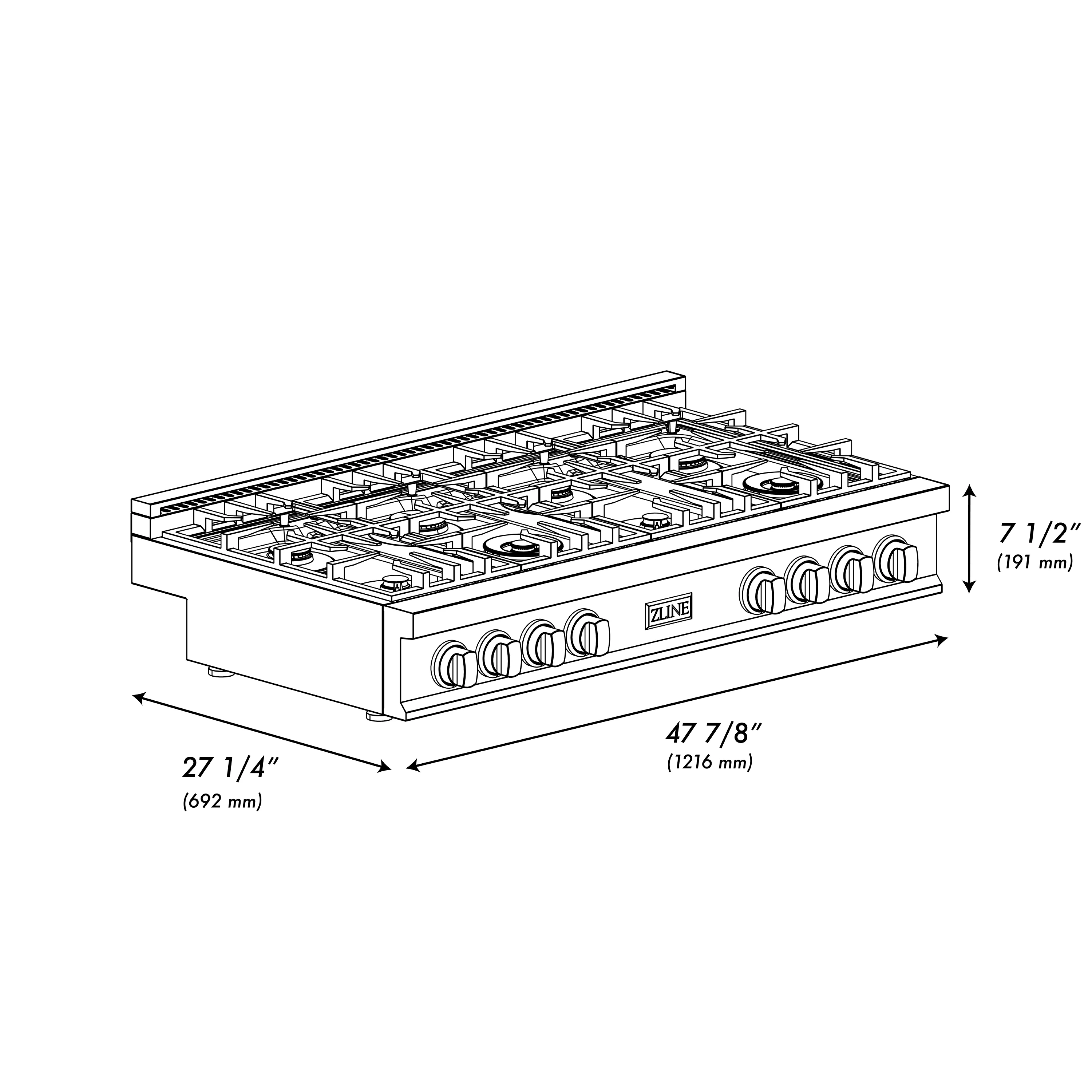 ZLINE Autograph Edition 48 in. Classic Gas Rangetop with 8 Burners and Porcelain Cooktop in Stainless Steel with Polished Gold Accents (RTZ-48-G) - Image 9