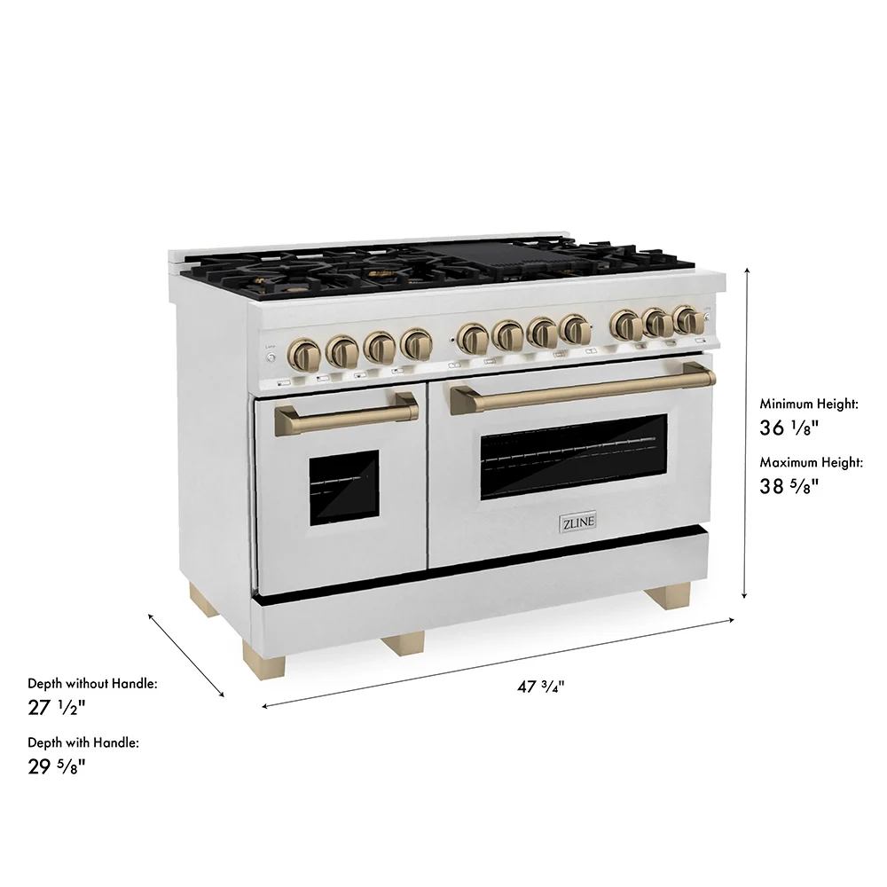 ZLINE Autograph Edition 48 in. 6.0 cu. ft. Legacy Dual Fuel Range with 7 Burner Gas Cooktop and 2 Electric Ovens in Satin Stainless Steel and Champagne Bronze Accents, Open Box-Great Condition - Image 16