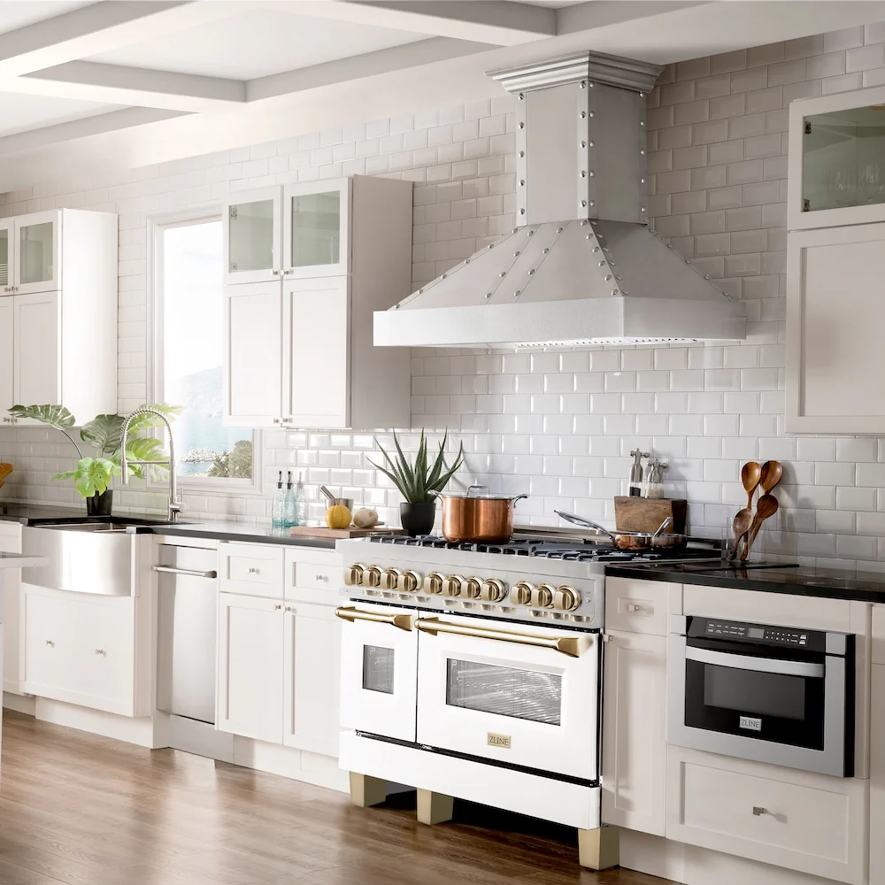 ZLINE Autograph Edition 48 in. 6.0 cu. ft. Legacy Dual Fuel Range with 7 Burner Gas Cooktop and 2 Electric Ovens in Stainless Steel with White Matte Doors and Polished Gold Accents, Open Box-Great Condition - Image 3