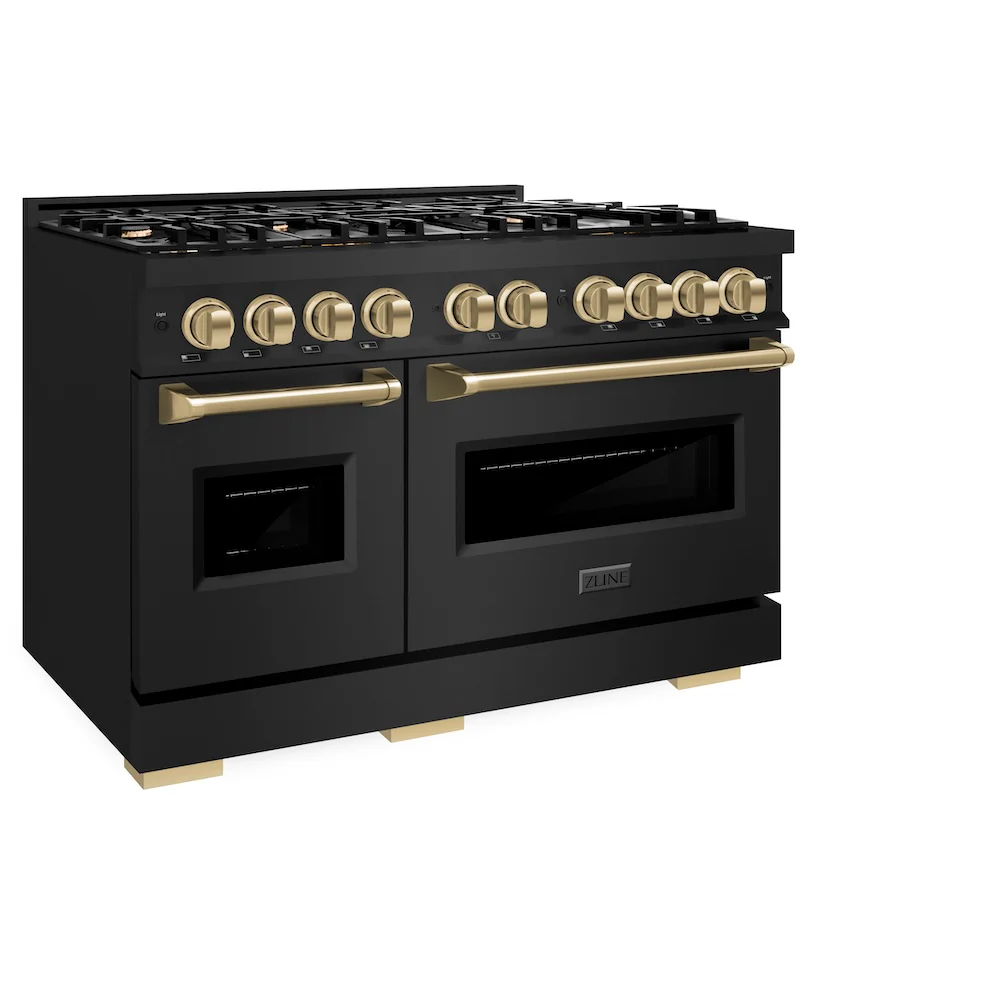 ZLINE Autograph Edition 48 in. 6.7 cu. ft. Classic Double Oven Dual Fuel Range with 8 Burner Gas Cooktop in Black Stainless Steel and Champagne Bronze Accents, Open Box-Great Condition - Image 6