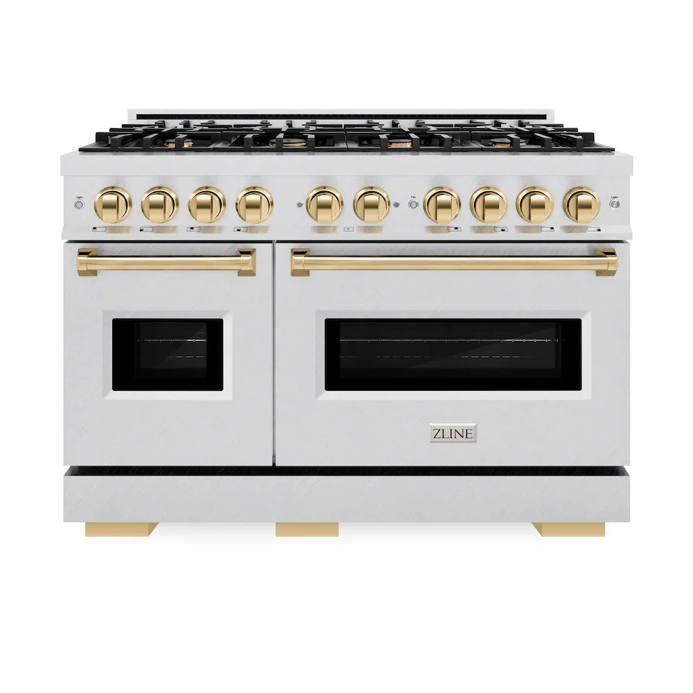 ZLINE Autograph Edition 48 in. 6.7 cu. ft. Classic Double Oven Dual Fuel Range with 8 Burner Gas Cooktop in Satin Stainless Steel and Polished Gold Accents, Open Box-Great Condition - Image 3