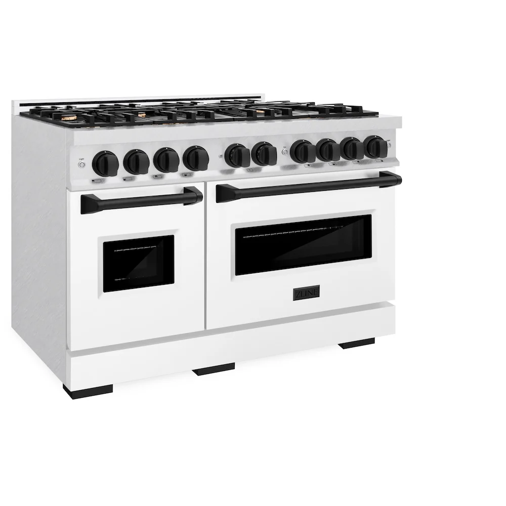 ZLINE Autograph Edition 48 in. 6.7 cu. ft. Classic Double Oven Dual Fuel Range with 8 Burner Gas Cooktop in Satin Stainless Steel with White Matte Doors and Matte Black Accents, Open Box-Great Condition - Image 6