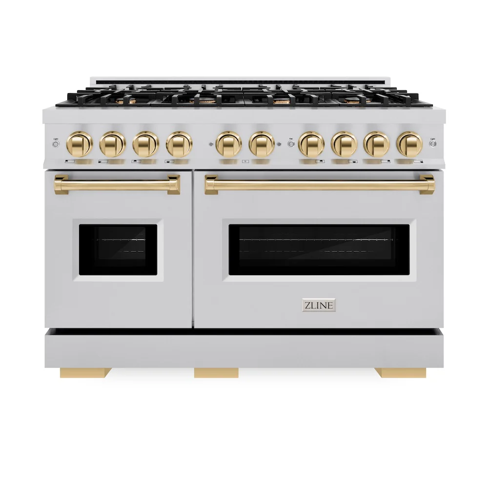 ZLINE Autograph Edition 48 in. 6.7 cu. ft. Classic Double Oven Dual Fuel Range with 8 Burner Gas Cooktop in Stainless Steel and Polished Gold Accents, Open Box-Great Condition - Image 3