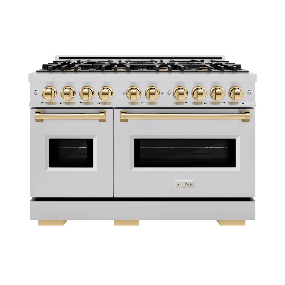 ZLINE Autograph Edition 48 in. 6.7 cu. ft. Classic Double Oven Dual Fuel Range with 8 Burner Gas Cooktop in Stainless Steel and Polished Gold Accents, Open Box-Great Condition - Image 4