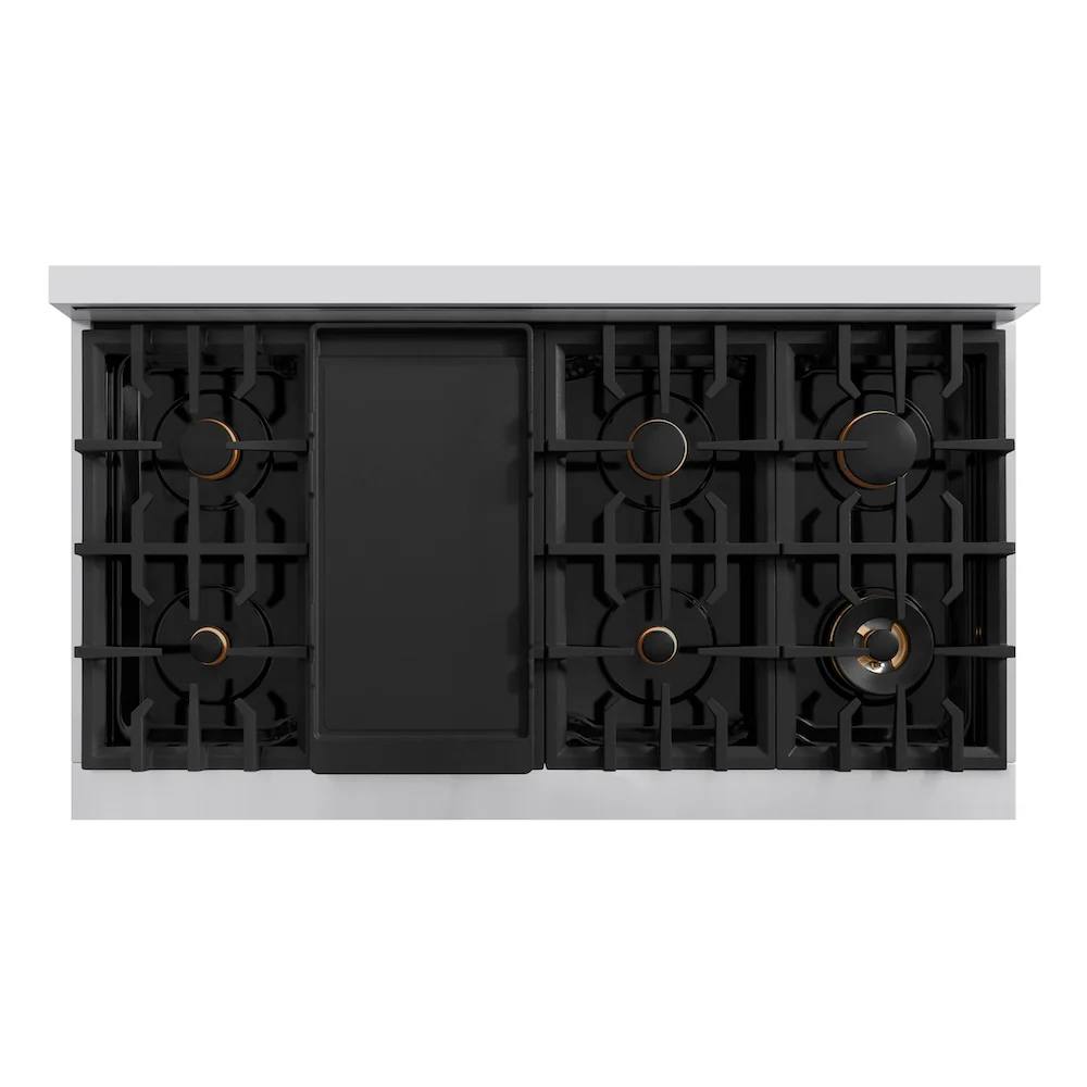 ZLINE Autograph Edition 48 in. 6.7 cu. ft. Classic Double Oven Dual Fuel Range with 8 Burner Gas Cooktop in Stainless Steel with White Matte Door and Polished Gold Accents, Open Box-Great Condition - Image 2