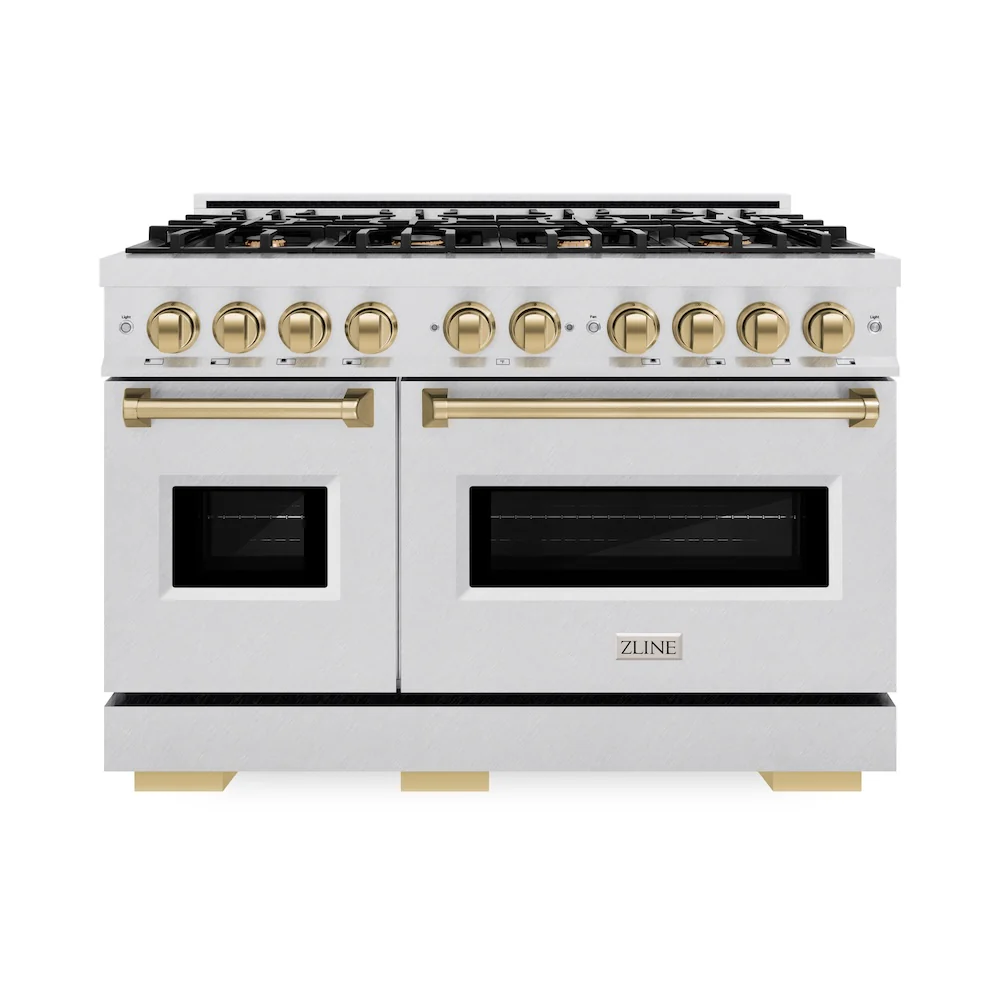 ZLINE Autograph Edition 48 in. 6.7 cu. ft. Classic Double Oven Gas Range with 8 Burner Cooktop in Satin Stainless Steel and Champagne Bronze Accents, Open Box-Great Condition - Image 4
