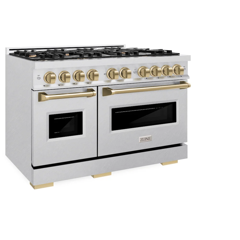 ZLINE Autograph Edition 48 in. 6.7 cu. ft. Classic Double Oven Gas Range with 8 Burner Cooktop in Satin Stainless Steel and Champagne Bronze Accents, Open Box-Great Condition - Image 6