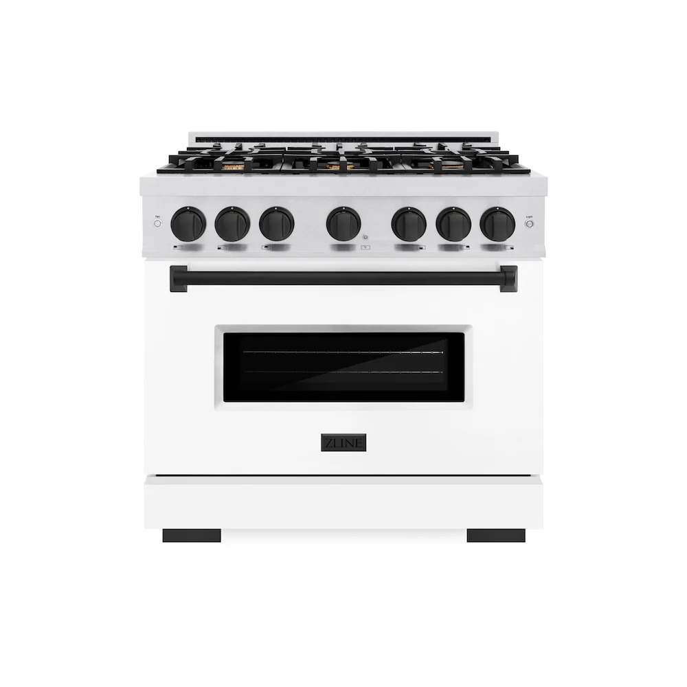 ZLINE Autograph Edition 48 in. 6.7 cu. ft. Classic Double Oven Gas Range with 8 Burner Cooktop in Satin Stainless Steel with White Matte Doors and Champagne Bronze Accents, Open Box-Great Condition - Image 4