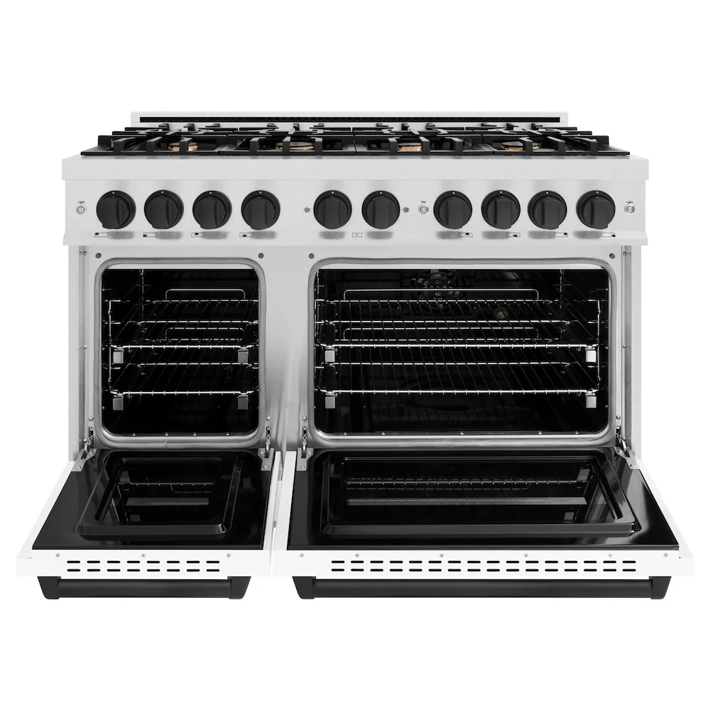 ZLINE Autograph Edition 48 in. 6.7 cu. ft. Classic Double Oven Gas Range with 8 Burner Cooktop in Satin Stainless Steel with White Matte Doors and Matte Black Accents, Open Box-Great Condition - Image 5