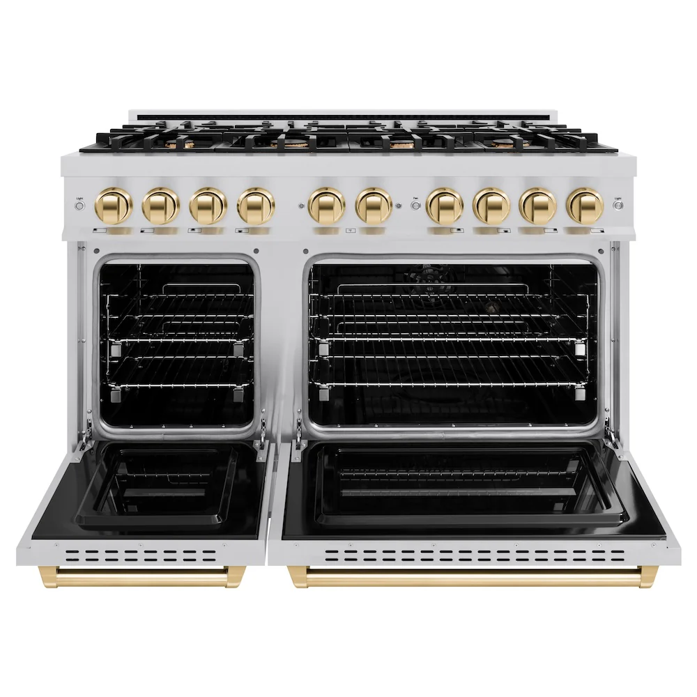 ZLINE Autograph Edition 48 in. 6.7 cu. ft. Classic Double Oven Gas Range with 8 Burner Cooktop in Stainless Steel and Polished Gold Accents, Open Box-Great Condition - Image 5