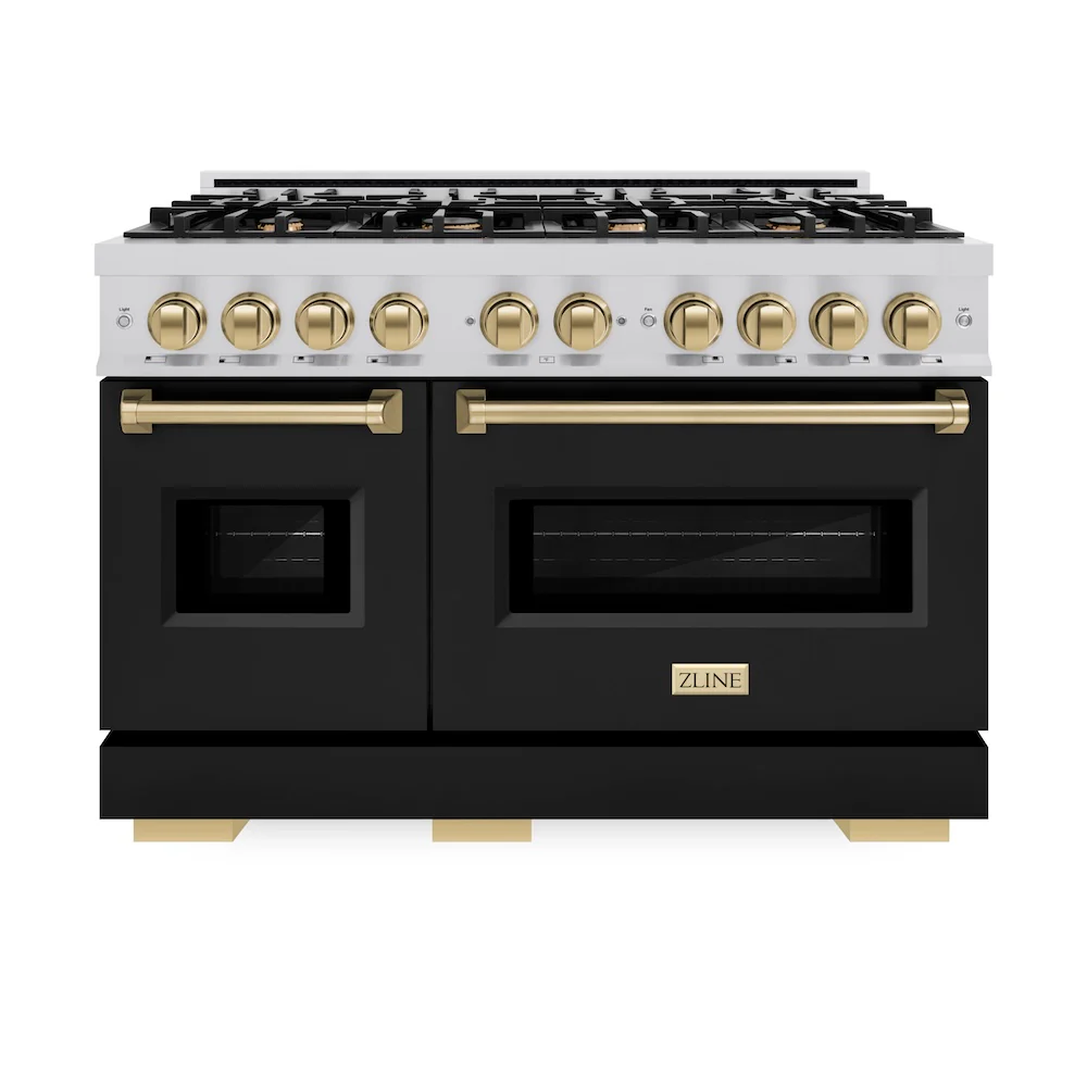 ZLINE Autograph Edition 48 in. 6.7 cu. ft. Classic Double Oven Gas Range with 8 Burner Cooktop in Stainless Steel with Black Matte Doors and Champagne Bronze Accents, Open Box-Great Condition - Image 3