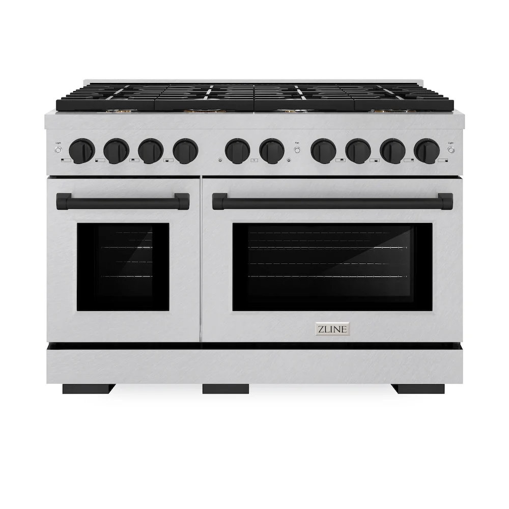 ZLINE Autograph Edition 48 in. 6.7 cu. ft. Paramount Double Oven Dual Fuel Range with 8 Burner Gas Cooktop in Satin Stainless Steel and Matte Black Accents, Open Box-Great Condition - Image 3