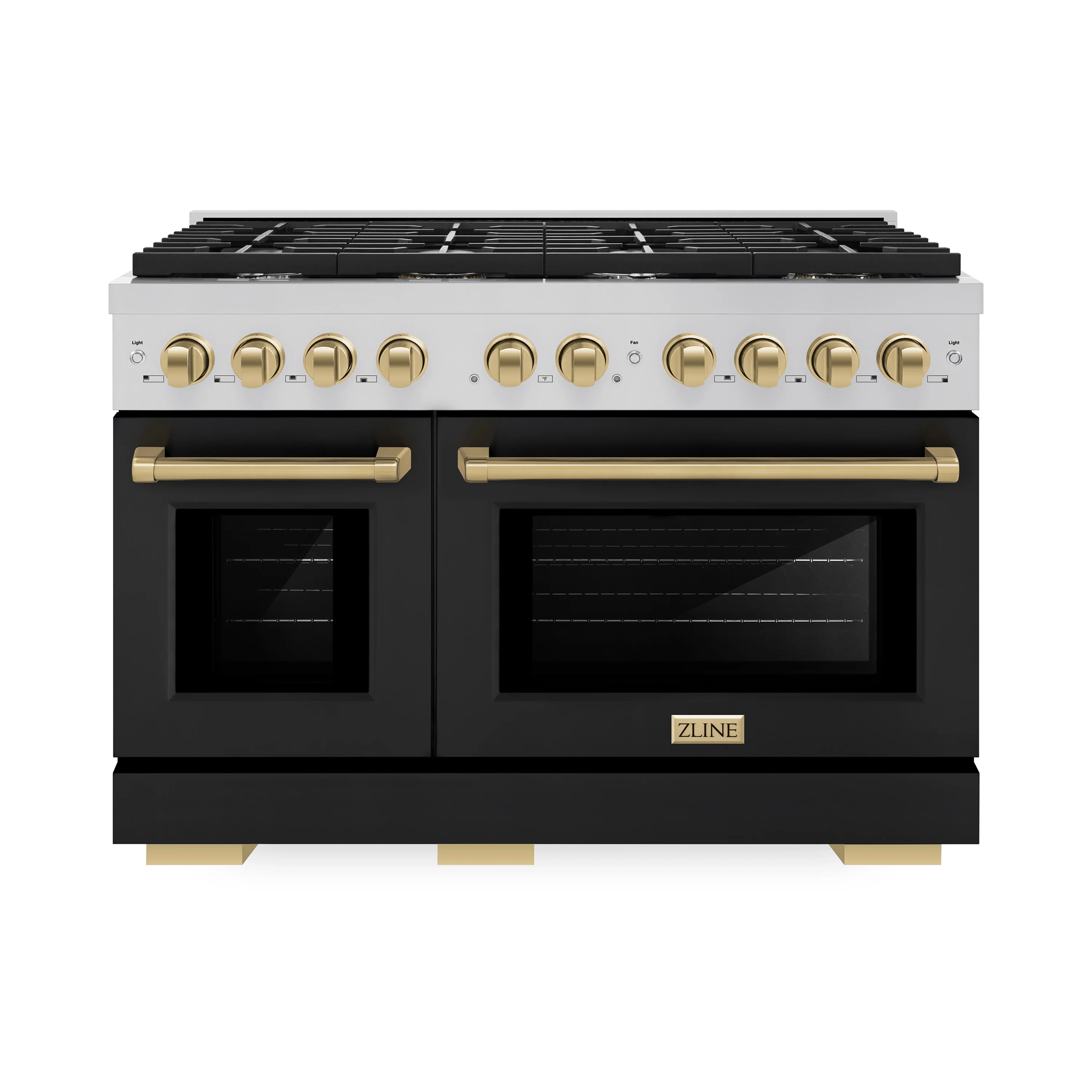 ZLINE Autograph Edition 48 in. 6.7 cu. ft. Paramount Double Oven Dual Fuel Range with 8 Burner Gas Cooktop in Stainless Steel with Black Matte Doors and Champagne Bronze Accents, Open Box-Great Condition - Image 4