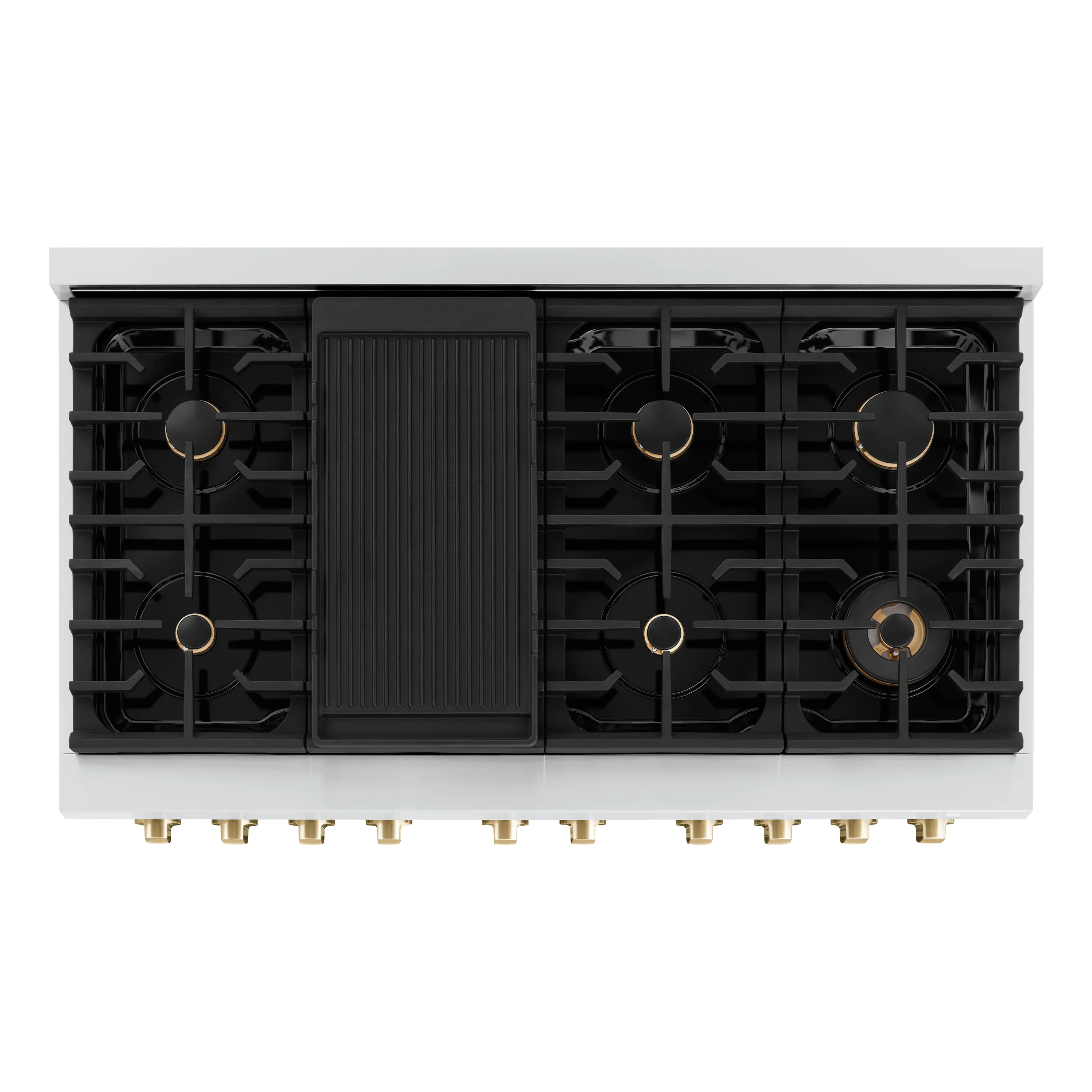 ZLINE Autograph Edition 48 in. 6.7 cu. ft. Paramount Double Oven Dual Fuel Range with 8 Burner Gas Cooktop in Stainless Steel with White Matte Doors and Polished Gold Accents, Open Box-Great Condition - Image 2