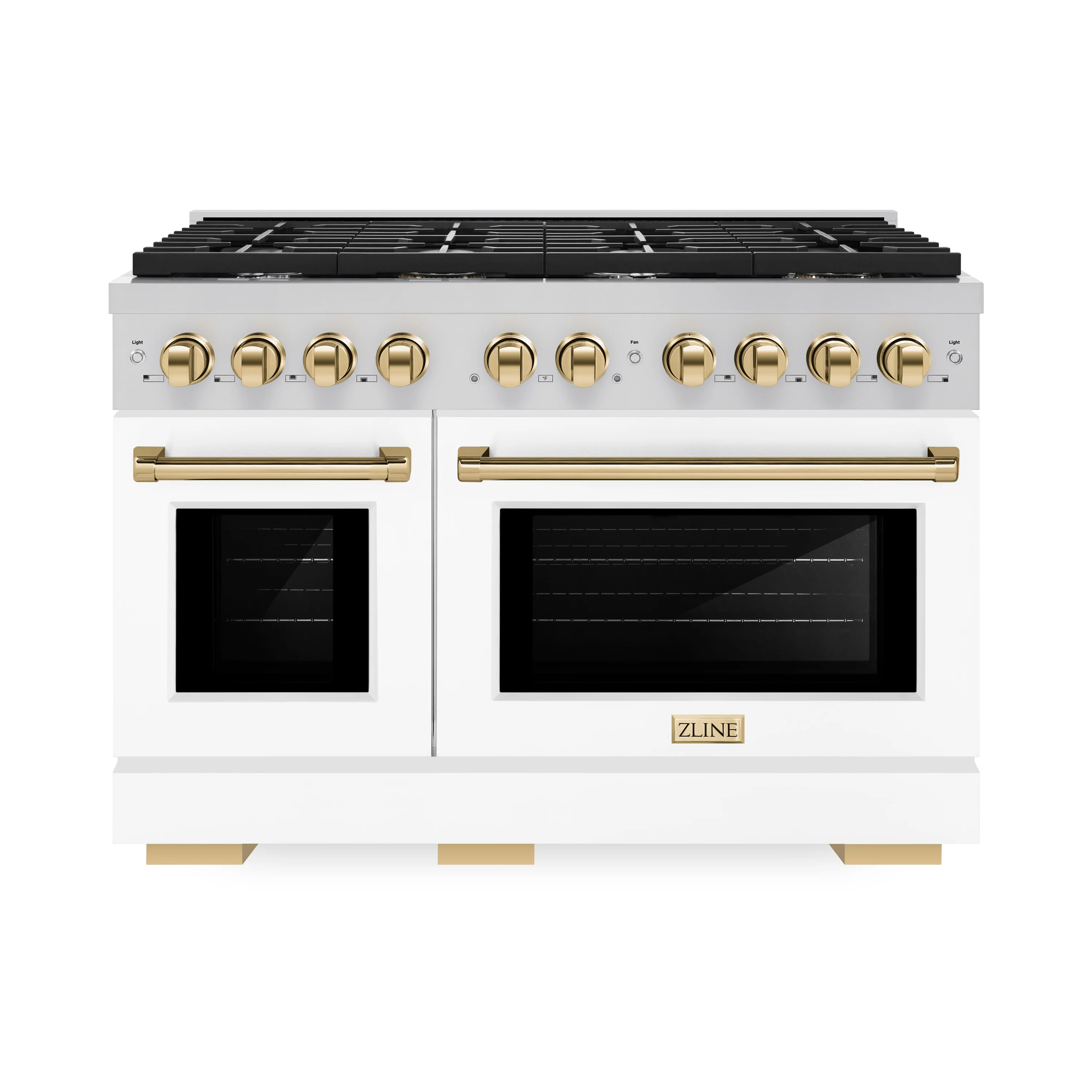 ZLINE Autograph Edition 48 in. 6.7 cu. ft. Paramount Double Oven Dual Fuel Range with 8 Burner Gas Cooktop in Stainless Steel with White Matte Doors and Polished Gold Accents, Open Box-Great Condition - Image 4