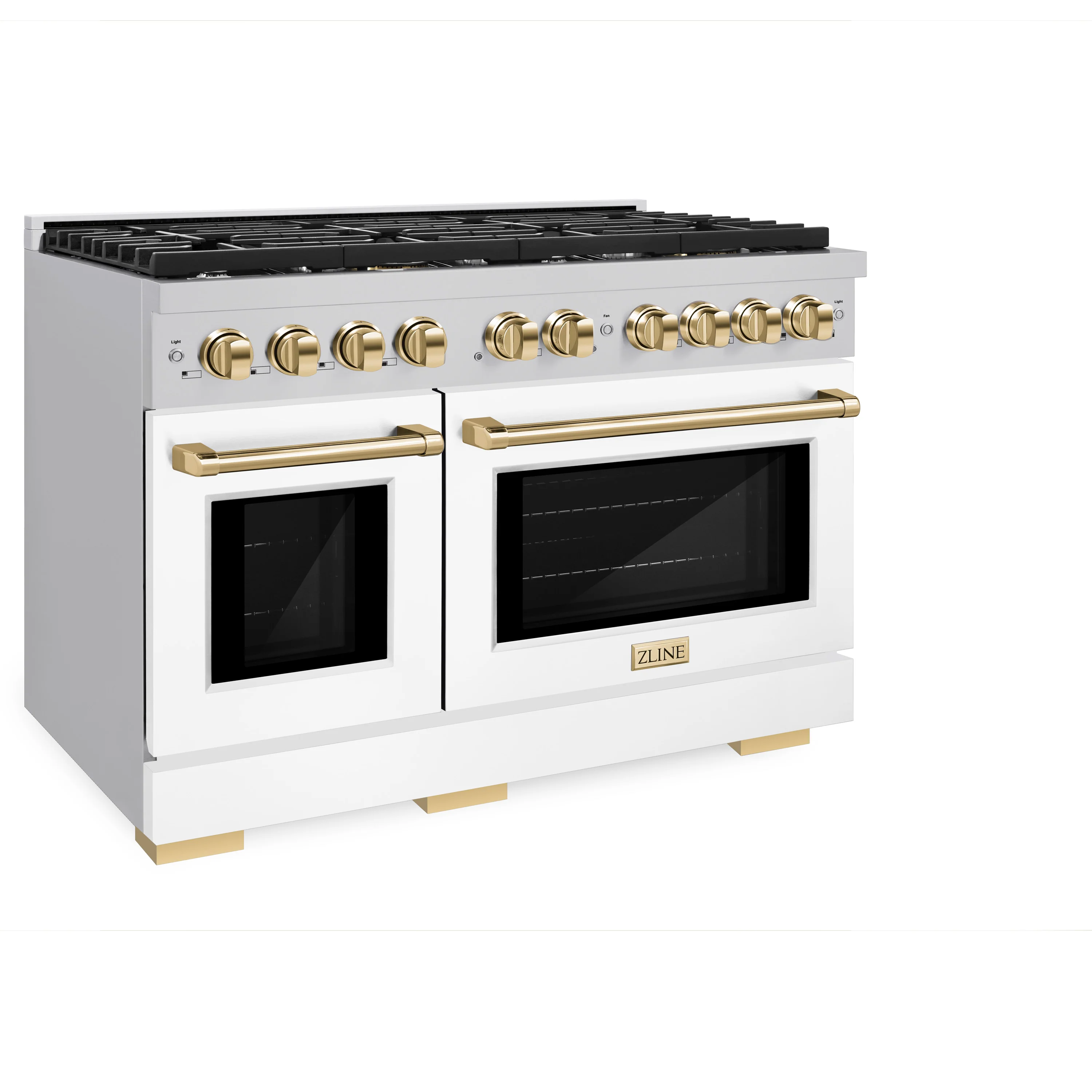 ZLINE Autograph Edition 48 in. 6.7 cu. ft. Paramount Double Oven Dual Fuel Range with 8 Burner Gas Cooktop in Stainless Steel with White Matte Doors and Polished Gold Accents, Open Box-Great Condition - Image 6
