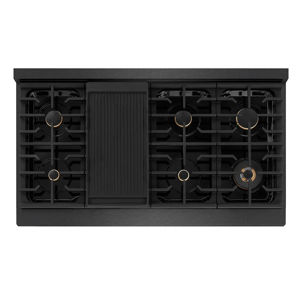 ZLINE Autograph Edition 48 in. 6.7 cu. ft. Paramount Double Oven Gas Range with 8 Burner Cooktop in Black Satin Stainless Steel and Champagne Bronze Accents, Open Box-Great Condition - Image 2