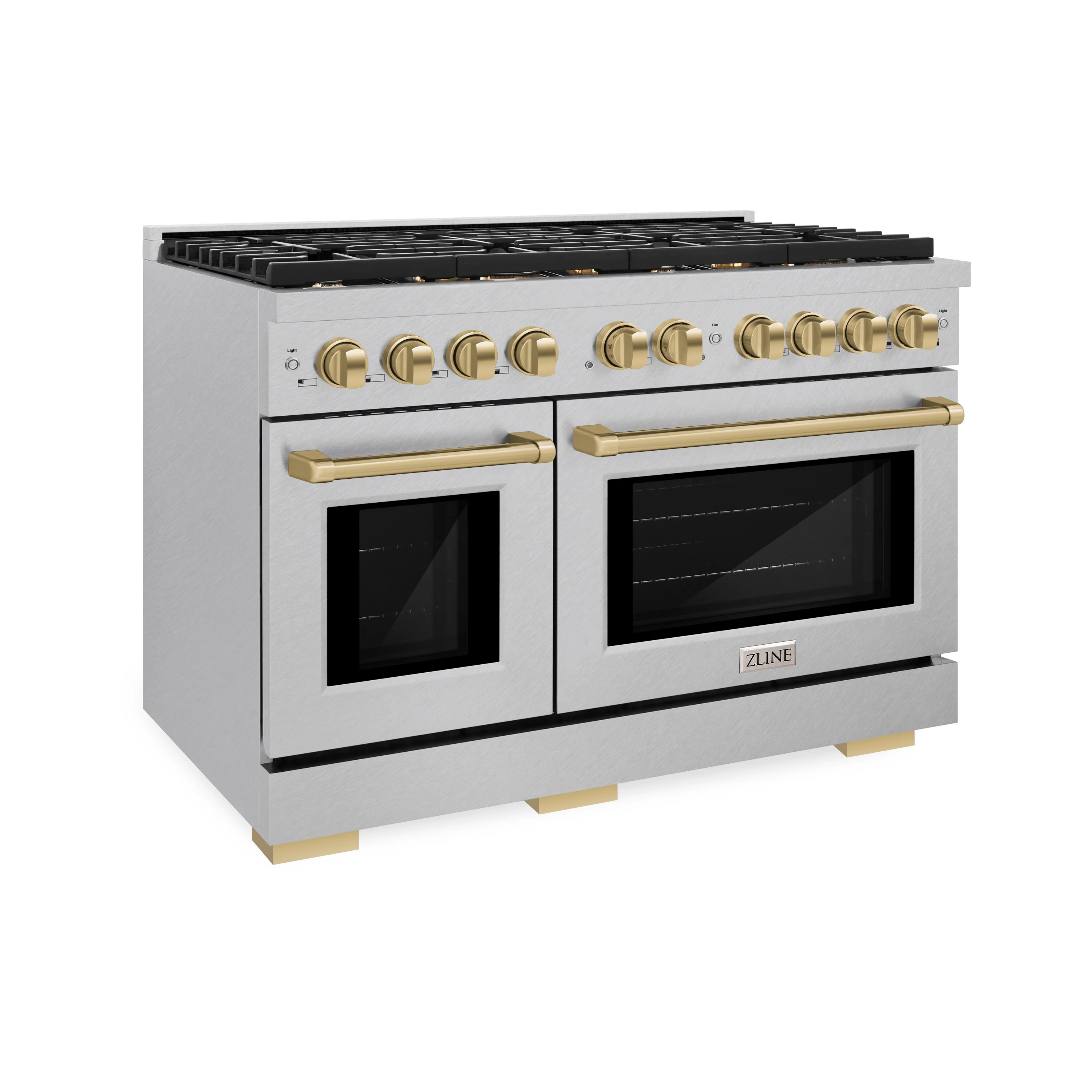 ZLINE Autograph Edition 48 in. 6.7 cu. ft. Paramount Double Oven Gas Range with 8 Burner Cooktop in Satin Stainless Steel and Champagne Bronze Accents, Open Box-Great Condition