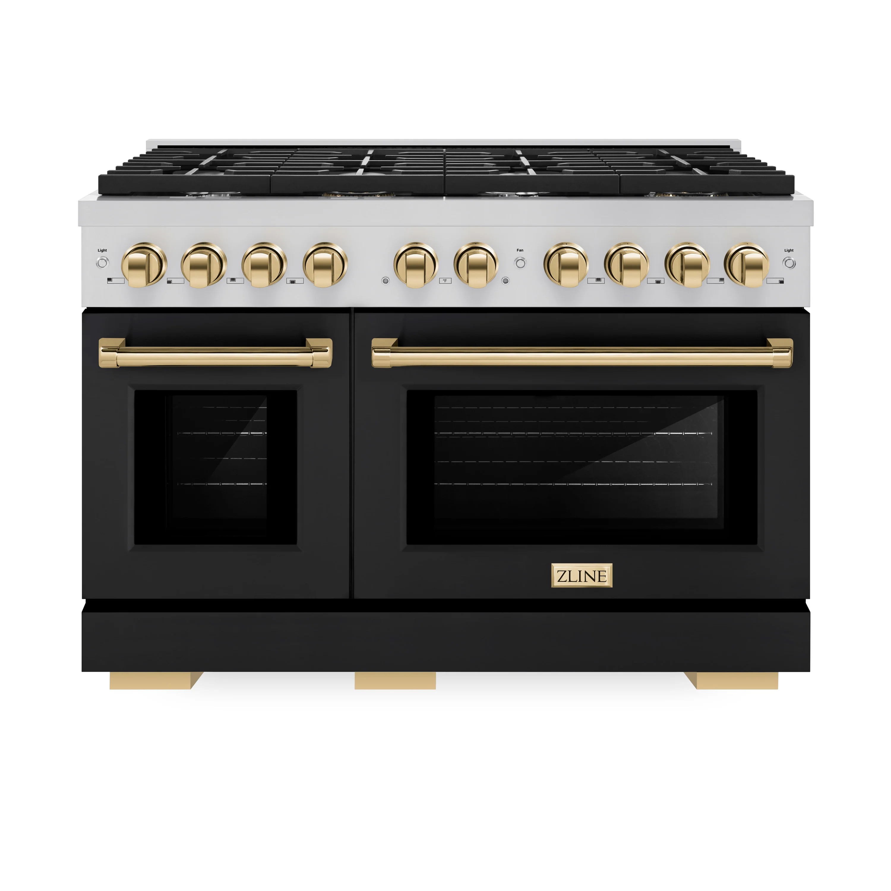 ZLINE Autograph Edition 48 in. 6.7 cu. ft. Paramount Double Oven Gas Range with 8 Burner Cooktop in Stainless Steel with Black Matte Doors and Polished Gold Accents, Open Box-Great Condition - Image 3