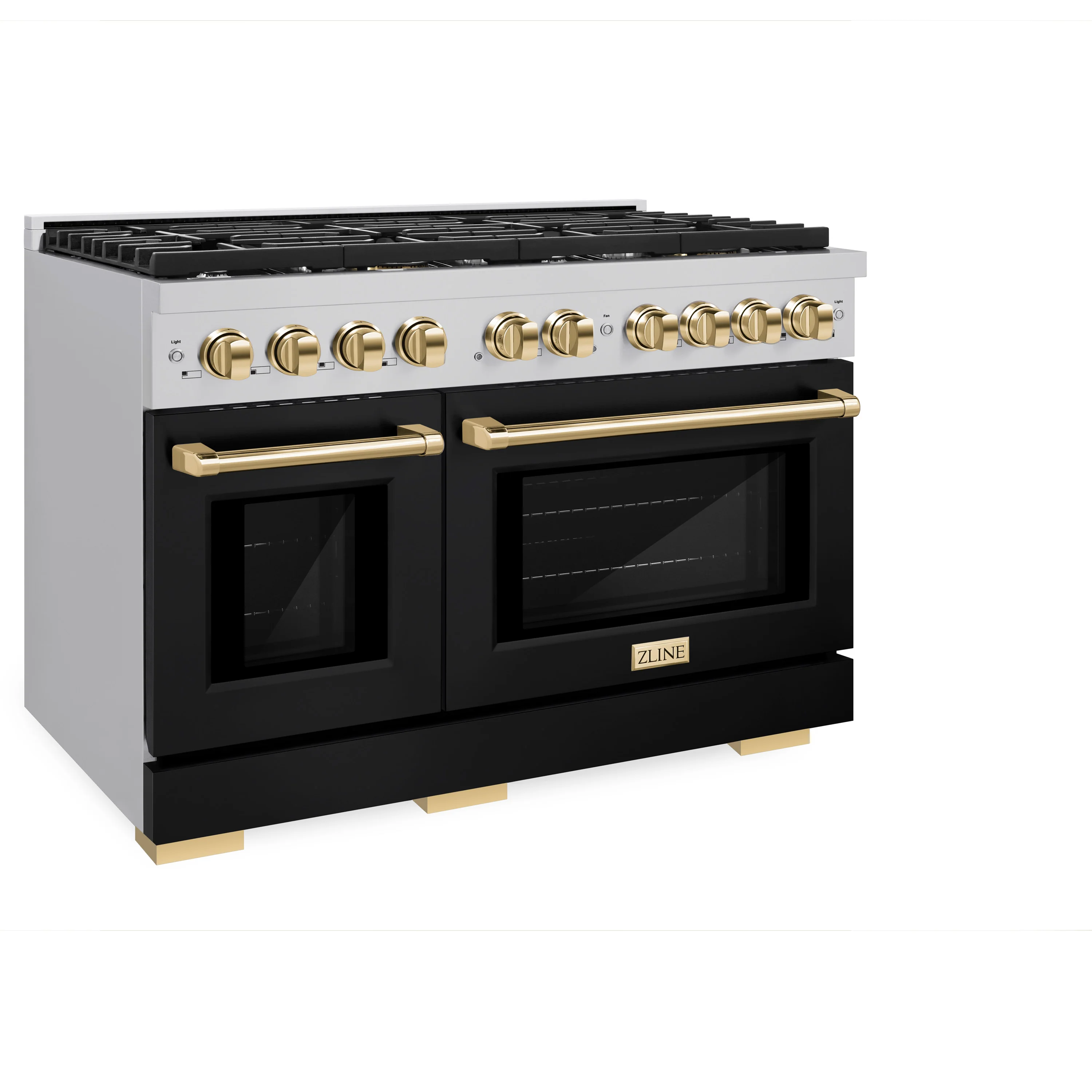 ZLINE Autograph Edition 48 in. 6.7 cu. ft. Paramount Double Oven Gas Range with 8 Burner Cooktop in Stainless Steel with Black Matte Doors and Polished Gold Accents, Open Box-Great Condition - Image 6