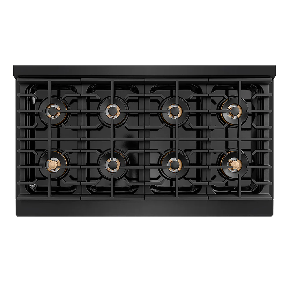 ZLINE Autograph Edition 48 in. 6.7 cu. ft. Paramount Dual Fuel Range with 8 Burner DuoPro™ Cooktop and Dual Ovens in Black Stainless Steel and Champagne Bronze Accents, Open Box-Great Condition - Image 2