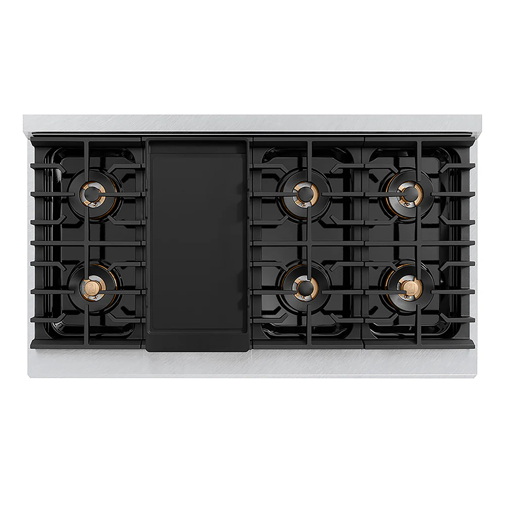 ZLINE Autograph Edition 48 in. 6.7 cu. ft. Paramount Dual Fuel Range with 8 Burner DuoPro™ Cooktop and Dual Ovens in Satin Stainless Steel with White Matte Doors and Champagne Bronze Accents, Open Box-Great Condition - Image 5