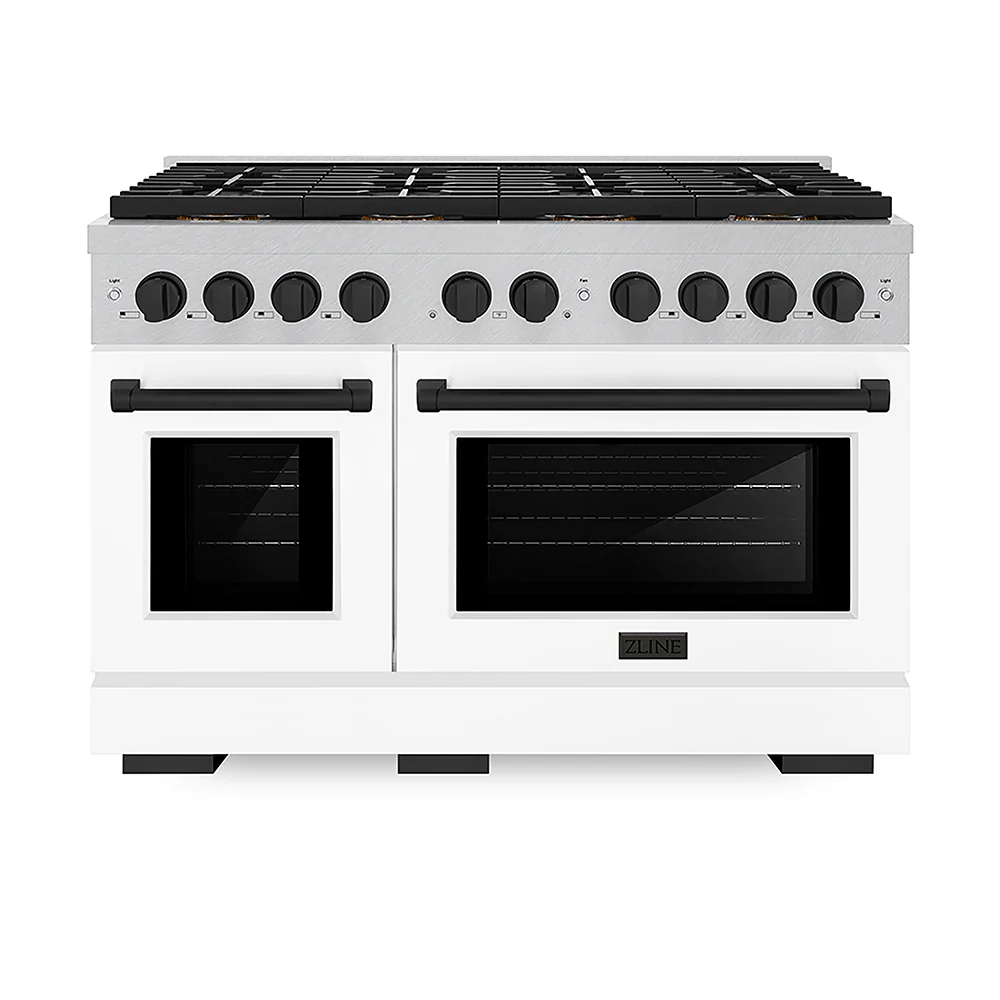 ZLINE Autograph Edition 48 in. 6.7 cu. ft. Paramount Dual Fuel Range with 8 Burner DuoPro™ Cooktop and Dual Ovens in Satin Stainless Steel with White Matte Doors and Matte Black Accents, Open Box-Great Condition - Image 3