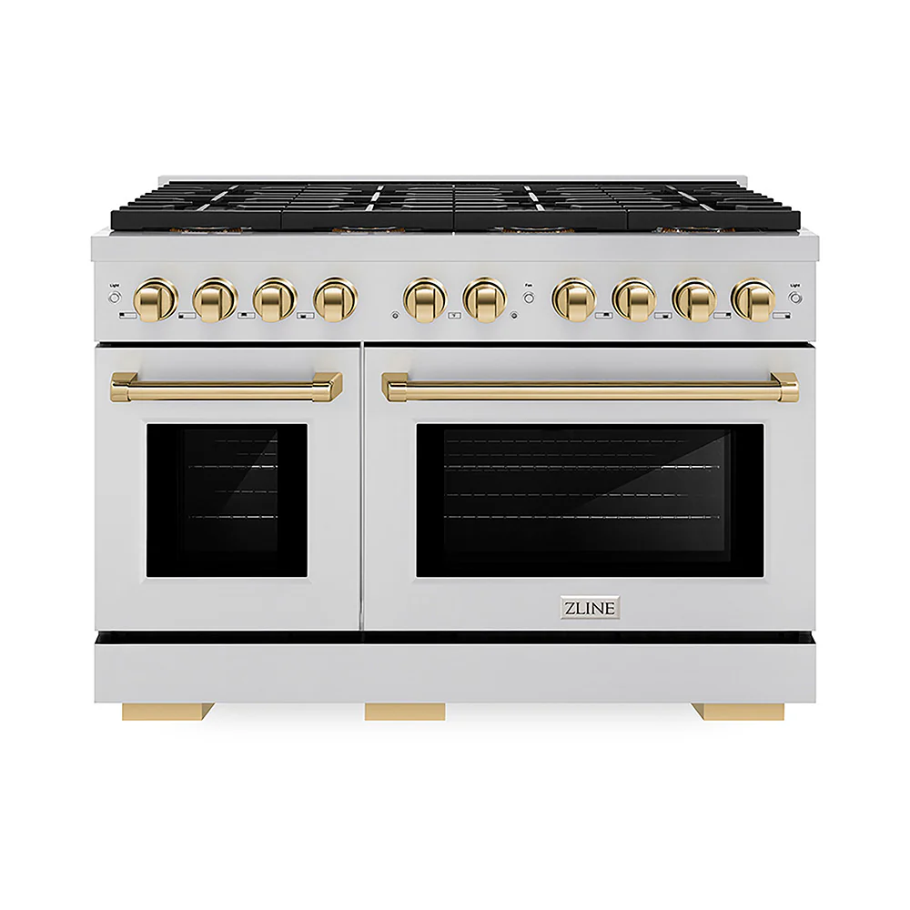 ZLINE Autograph Edition 48 in. 6.7 cu. ft. Paramount Dual Fuel Range with 8 Burner DuoPro™ Cooktop and Dual Ovens in Stainless Steel and Polished Gold Accents, Open Box-Great Condition - Image 3