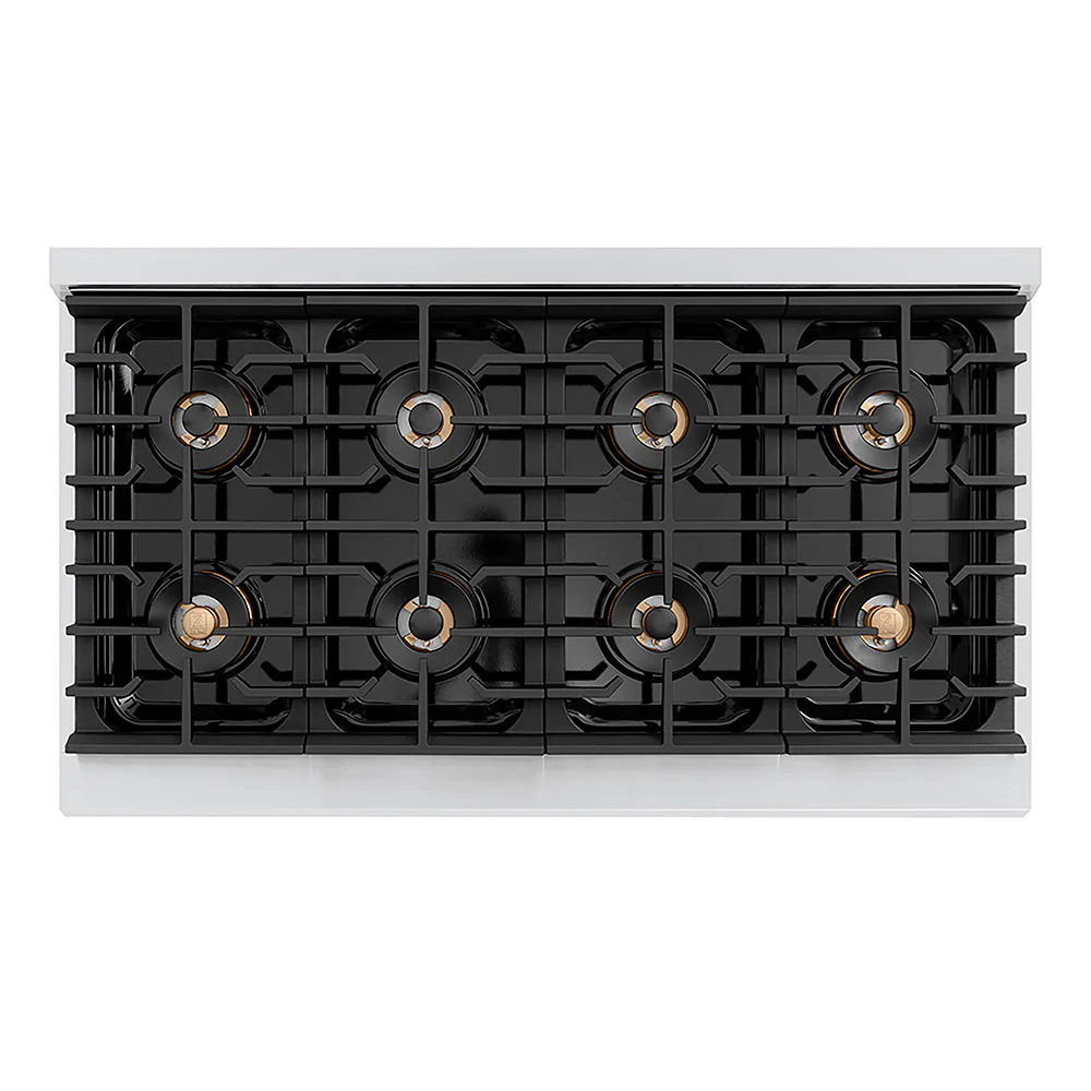ZLINE Autograph Edition 48 in. 6.7 cu. ft. Paramount Dual Fuel Range with 8 Burner DuoPro™ Cooktop and Dual Ovens with Black Matte Doors and Polished Gold Accents, Open Box-Great Condition - Image 2