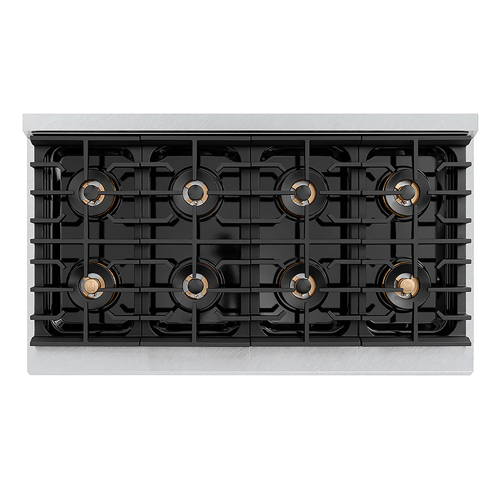 ZLINE Autograph Edition 48 in. 6.7 cu. ft. Paramount Gas Range with 8 Burner DuoPro™ Cooktop and Dual Ovens in Satin Stainless Steel and Polished Gold Accents, Open Box-Great Condition - Image 2